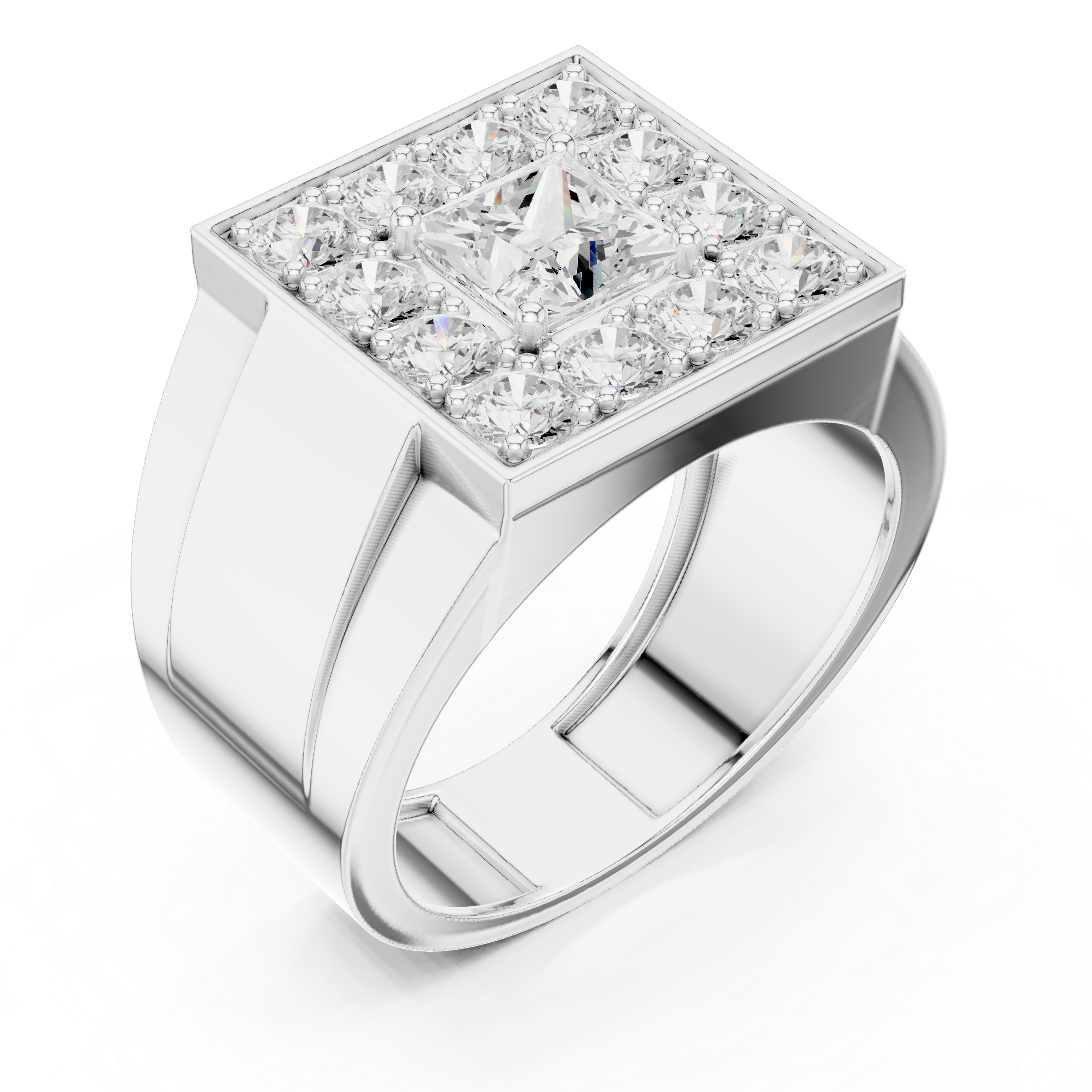 Men's Princess Cut Lab-Grown Diamond Signet Halo Ring in 14K Gold