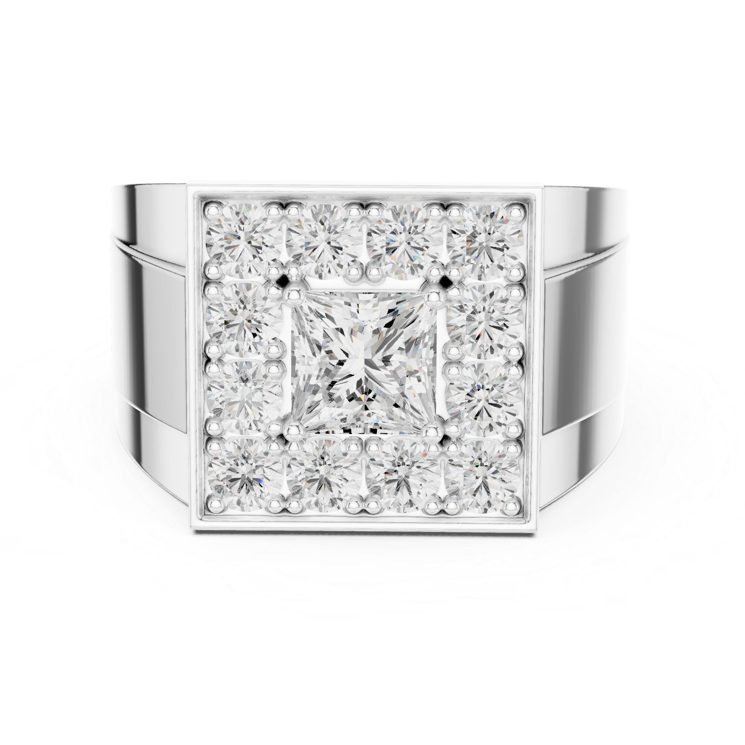 Men's Princess Cut Lab-Grown Diamond Signet Halo Ring in 14K Gold