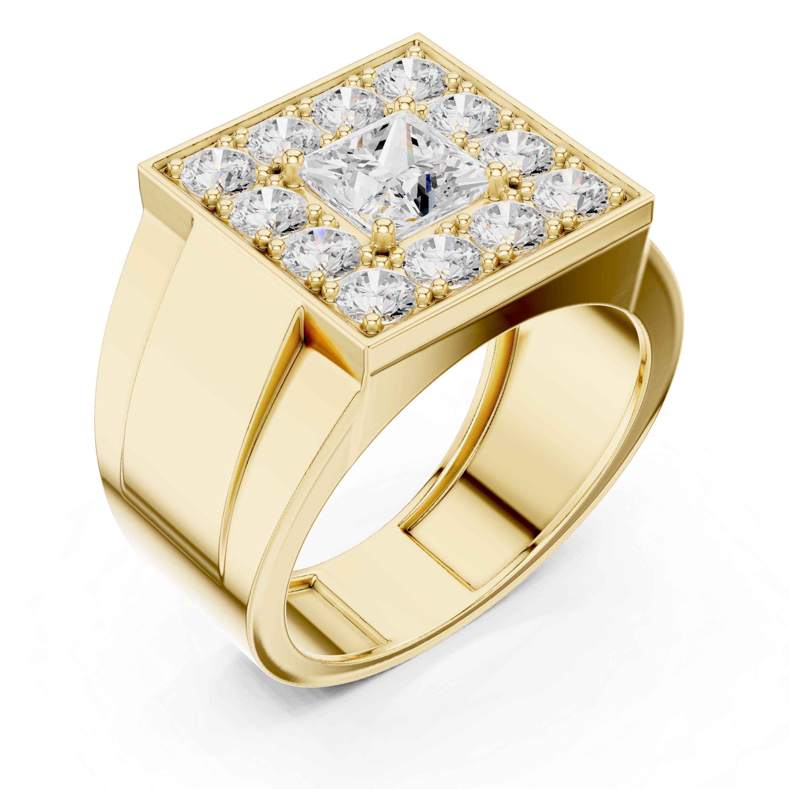 Men's Princess Cut Lab-Grown Diamond Signet Halo Ring in 14K Gold