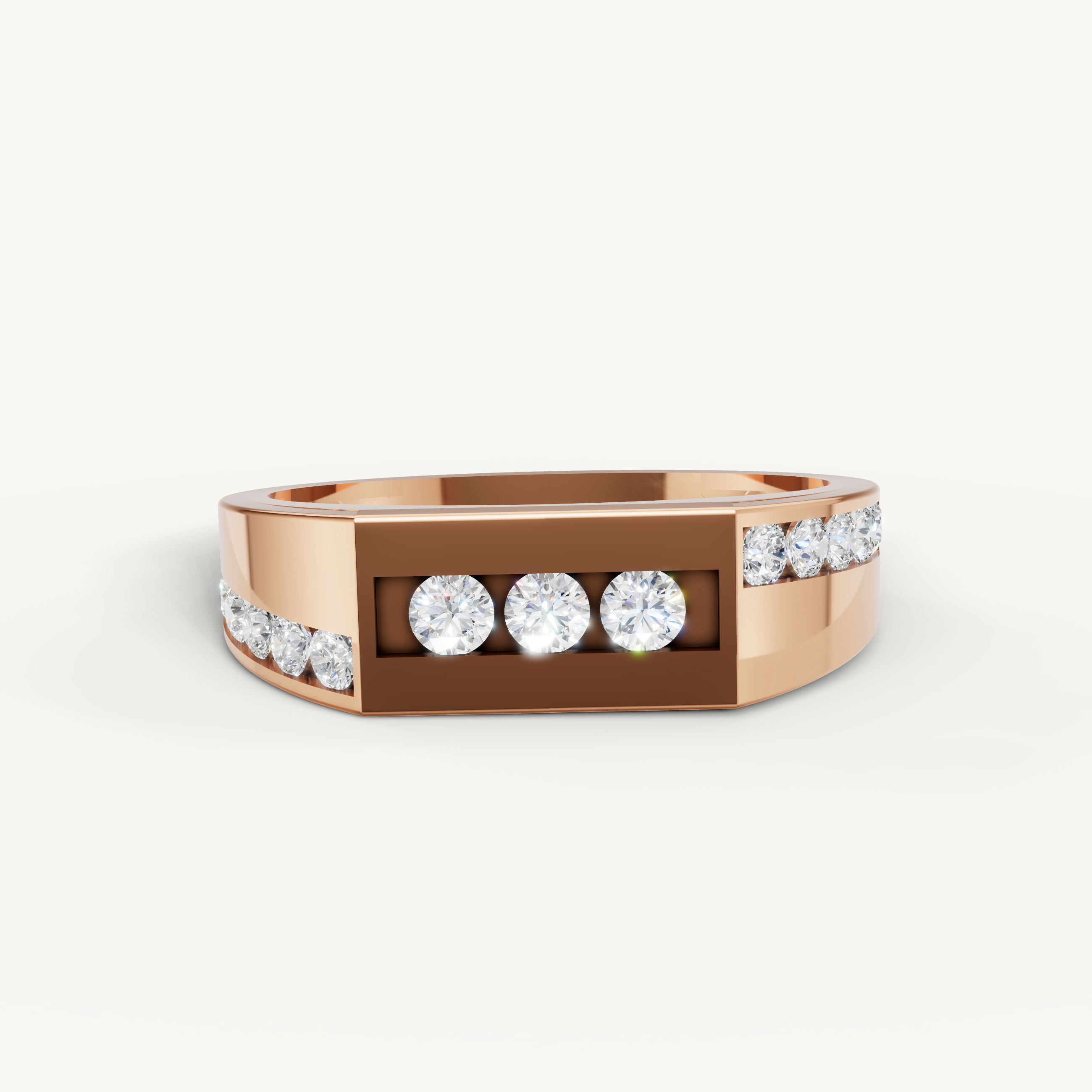 Raul Diamonds rose gold men’s wedding band with bezel set round diamonds