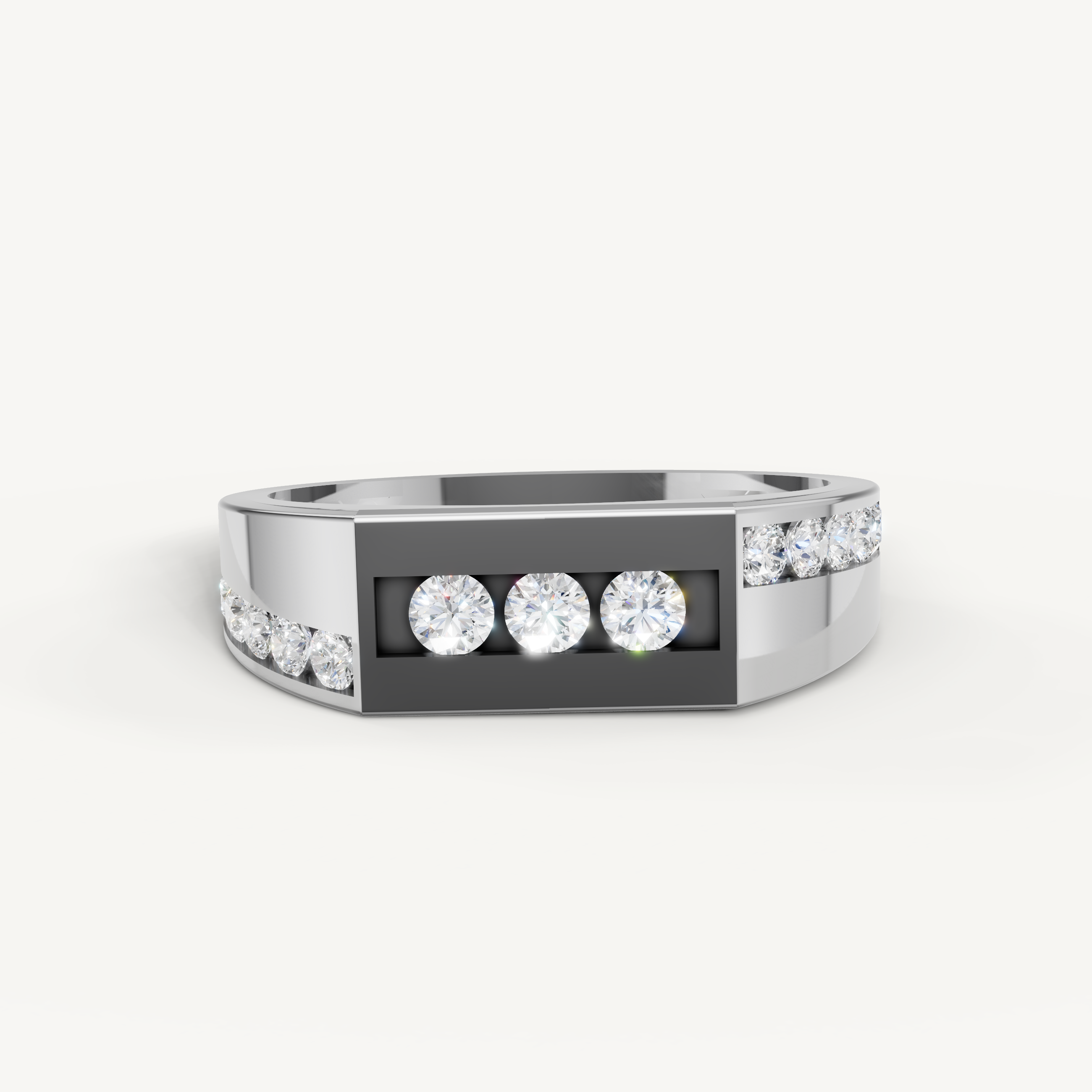 Raul Diamonds white gold men’s wedding band with bezel set round brilliant diamonds