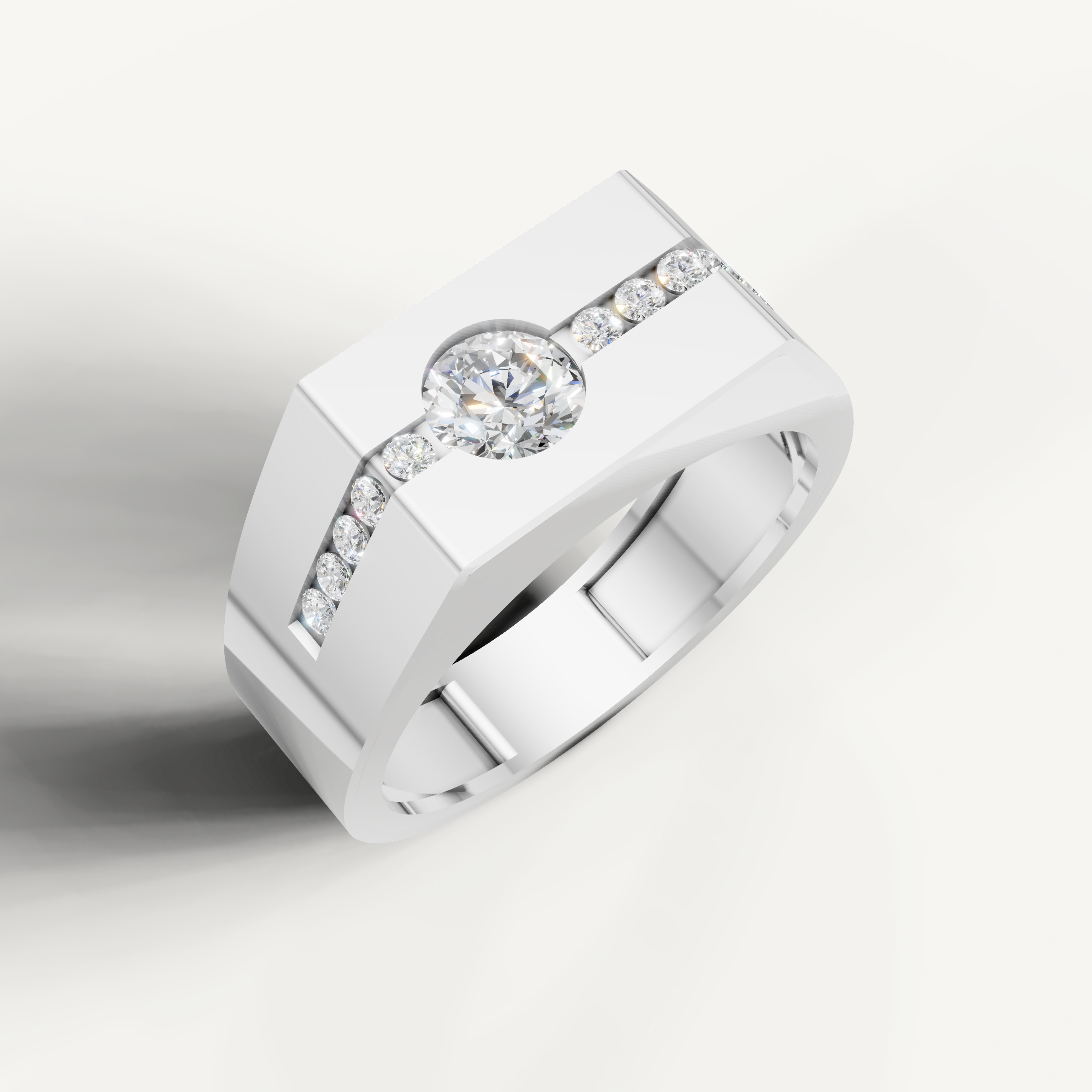 Luxury white gold diamond wedding ring for men by Raul Diamonds with modern geometric styling