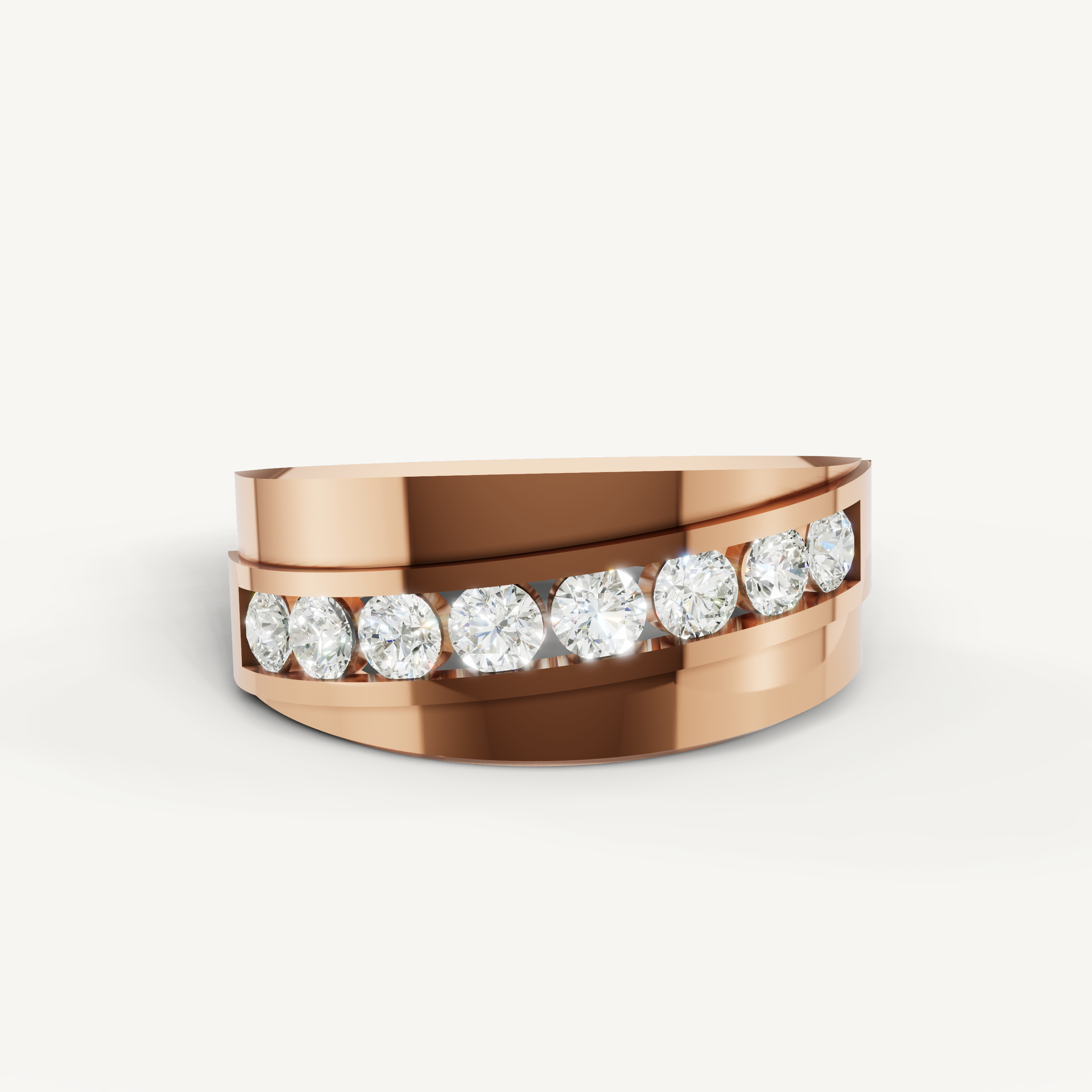 Raul Diamonds rose gold men’s wedding band with round channel set diamonds and modern luxury finish
