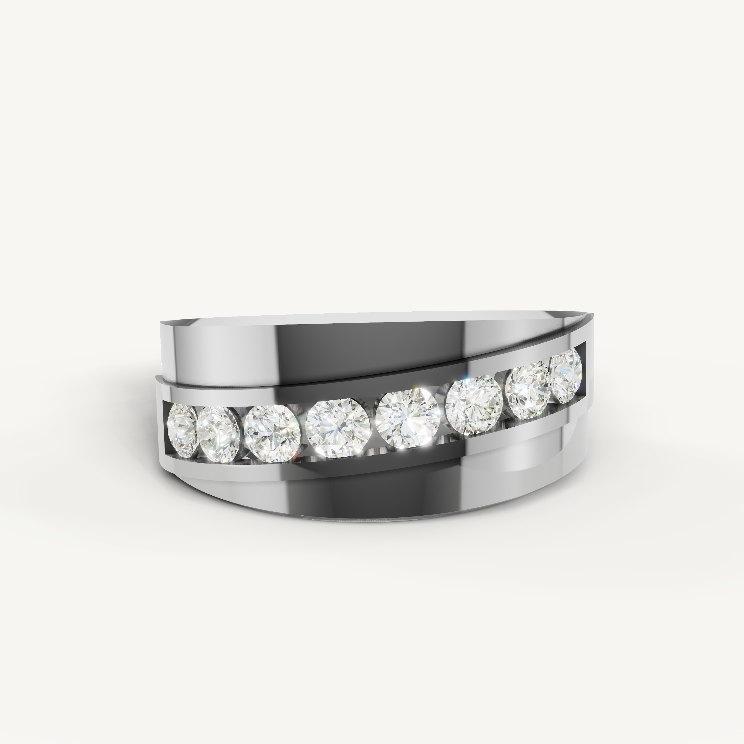 Raul Diamonds white gold men’s wedding band with channel set round diamonds and polished luxury finish