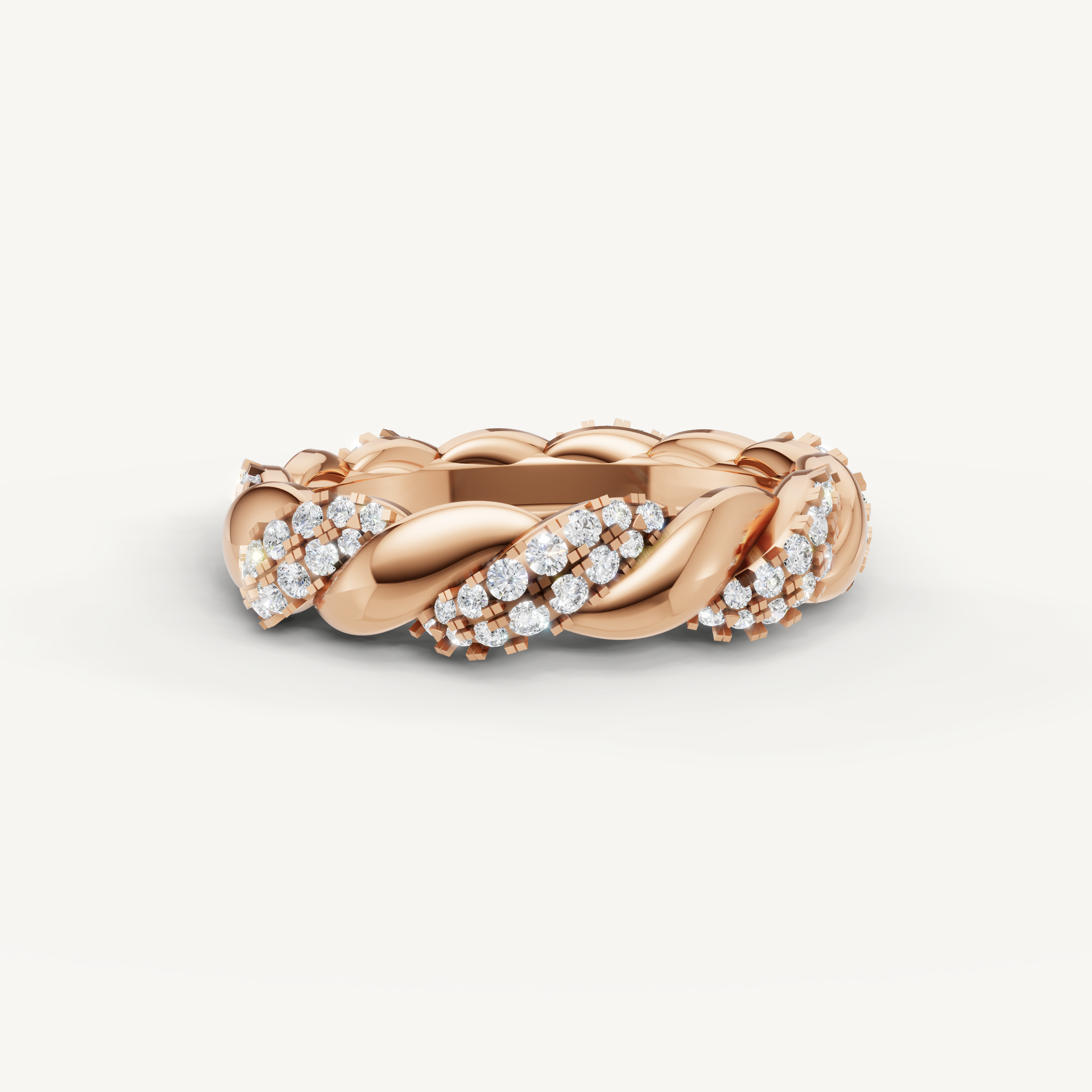 Raul Diamonds rose gold braided diamond wedding band with pavé round diamonds and elegant woven design