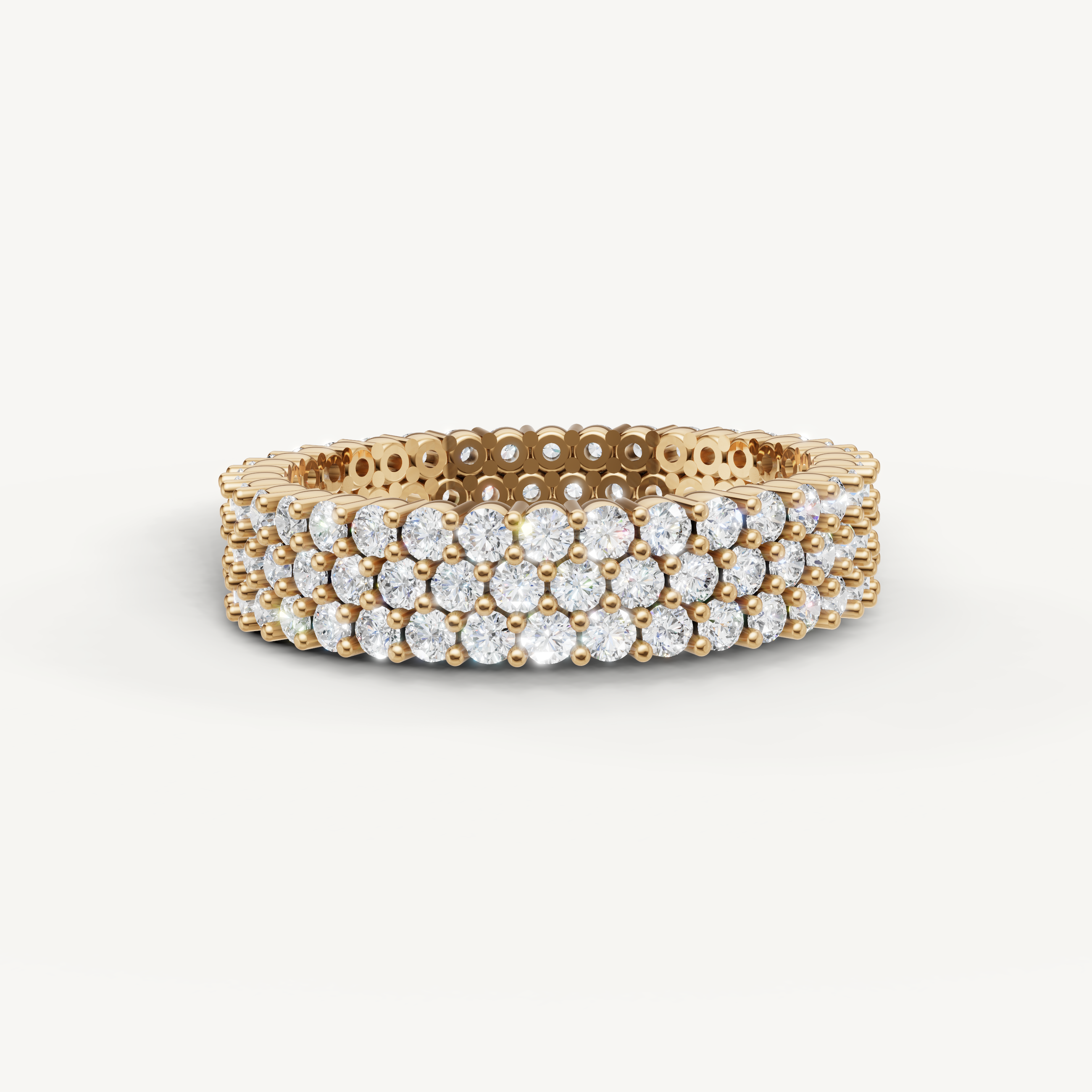 Raul Diamonds yellow gold multi row diamond wedding band with pavé round diamonds and luxury eternity design