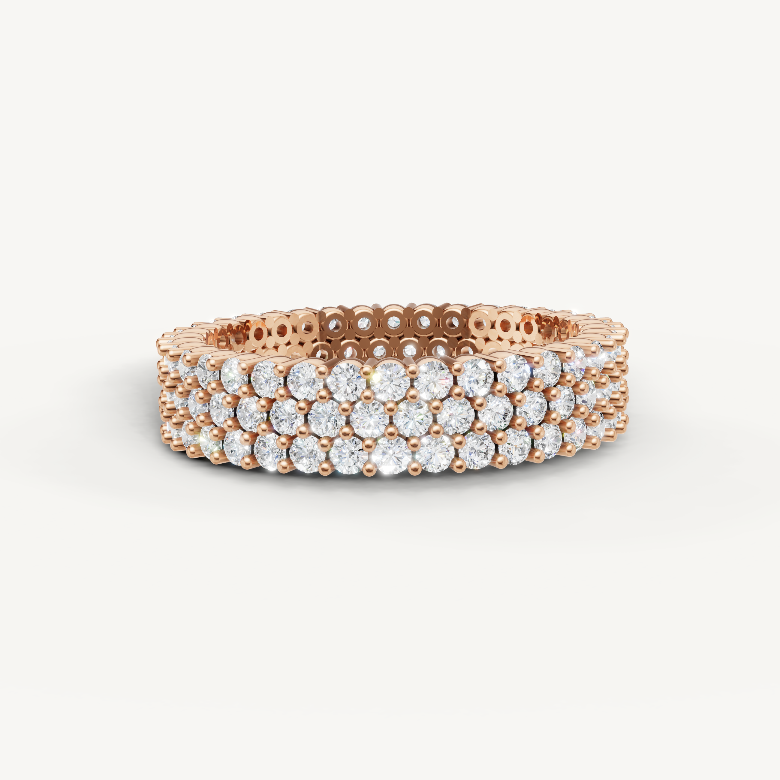 Raul Diamonds rose gold multi row diamond wedding band with sparkling pavé round diamonds and eternity styling
