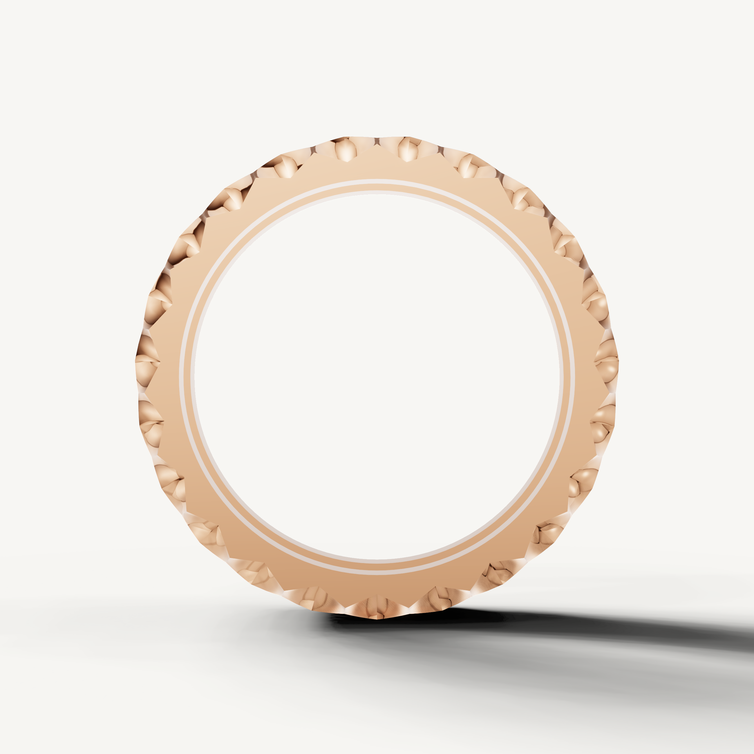 Designer rose gold diamond wedding band with faceted edges by Raul Diamonds