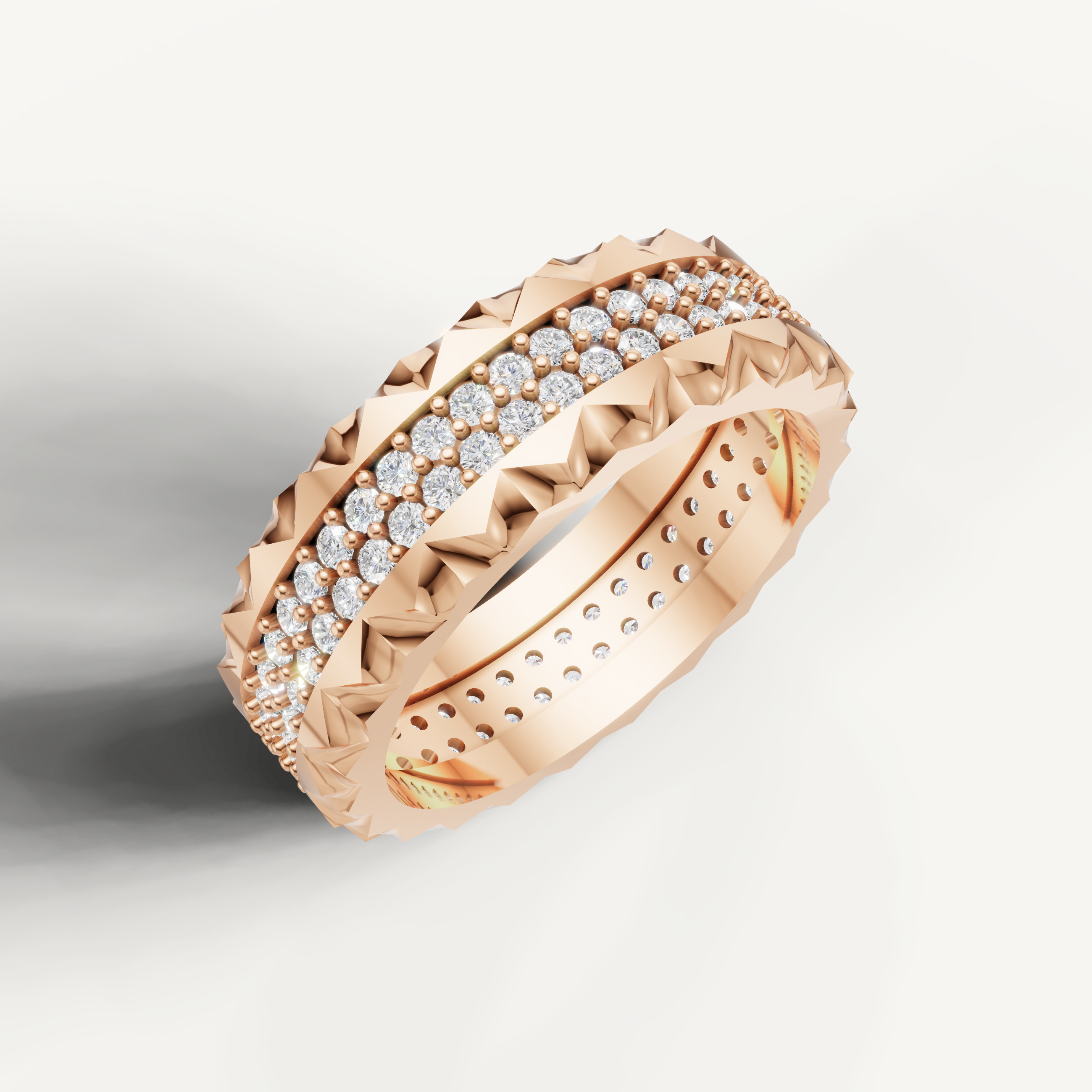 Romantic rose gold wedding ring by Raul Diamonds with round brilliant diamonds