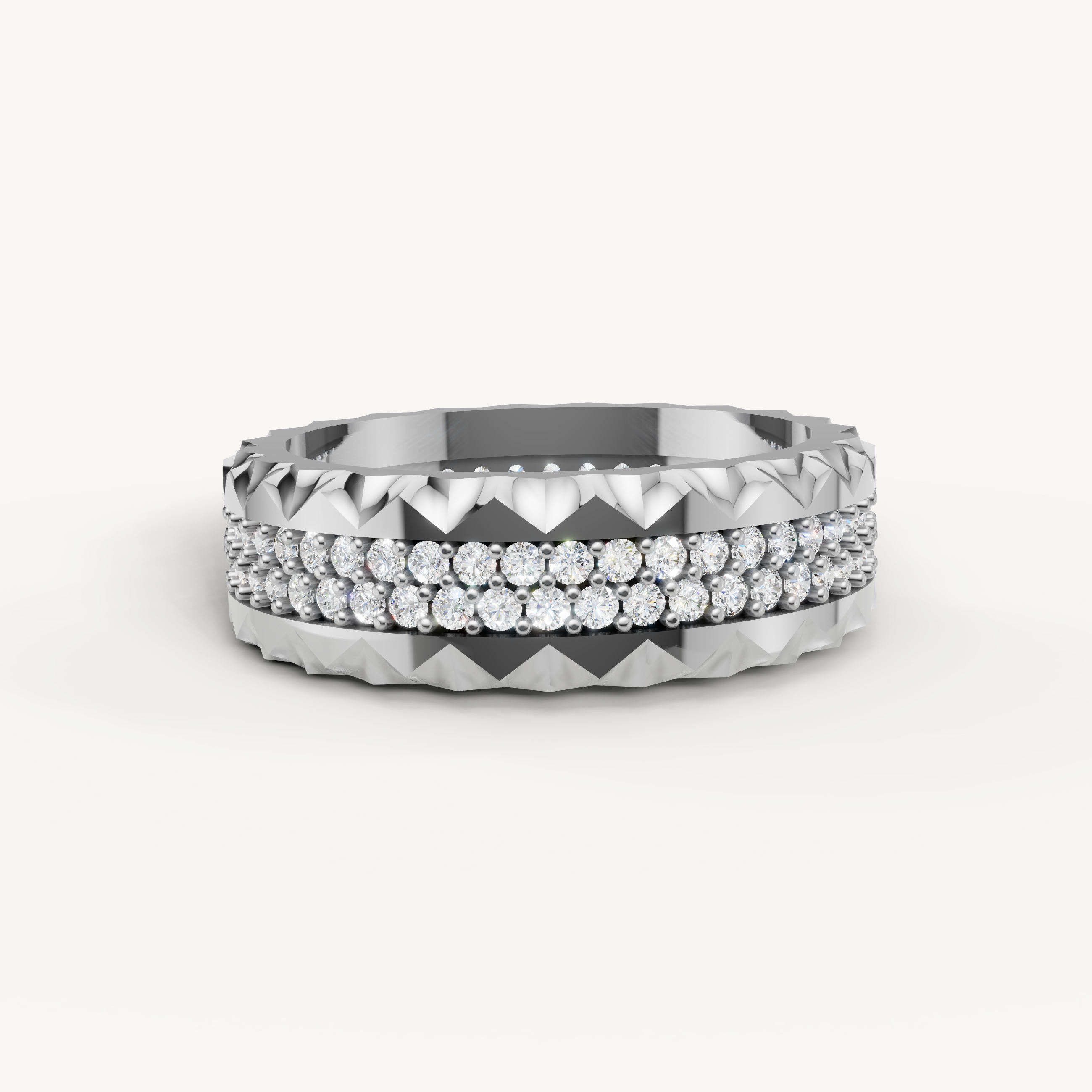 Raul Diamonds white gold diamond wedding band with triple row pavé setting