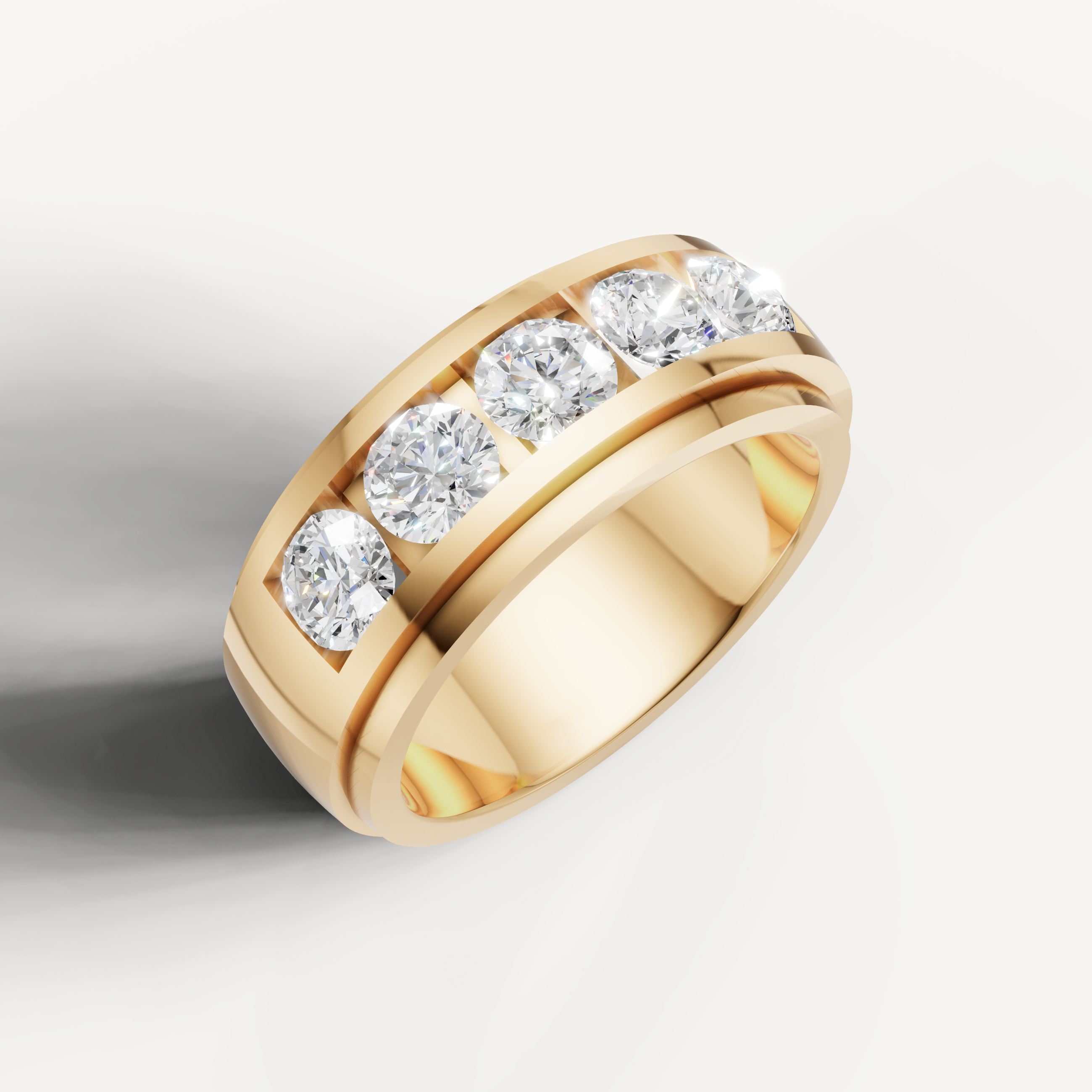 Luxury yellow gold five stone diamond wedding ring by Raul Diamonds