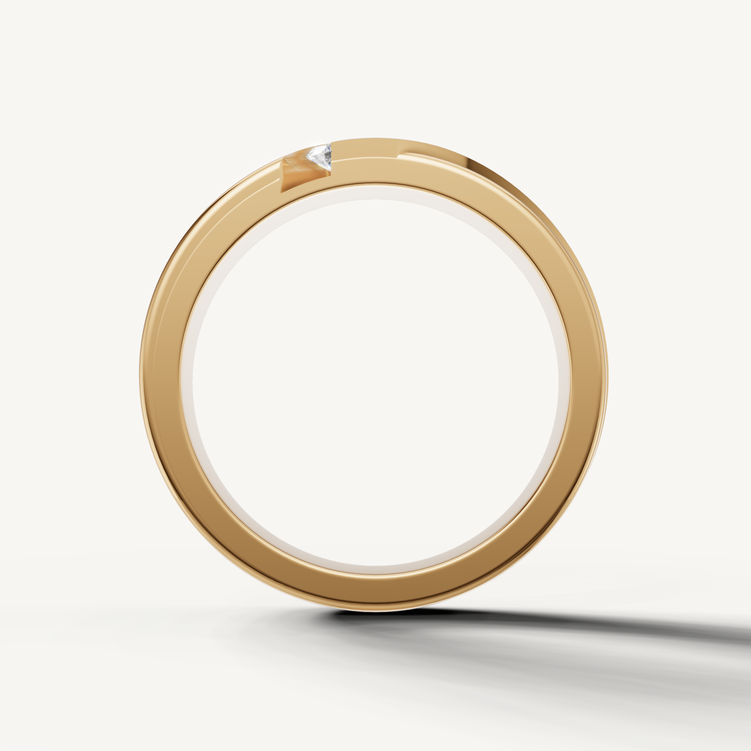 Elegant yellow gold wide wedding band with brilliant round diamonds by Raul Diamonds