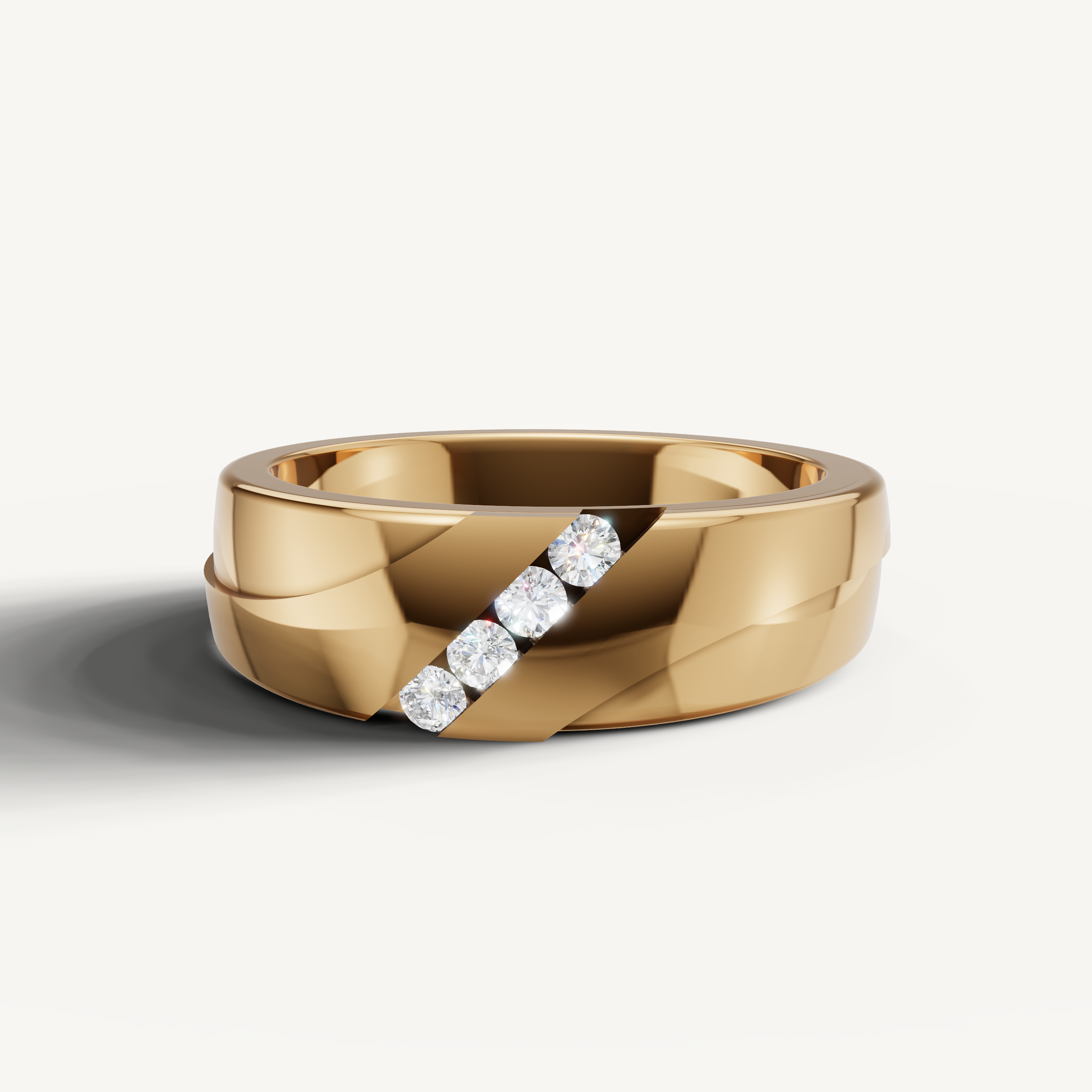 Raul Diamonds yellow gold diamond wedding band with diagonal round diamond design