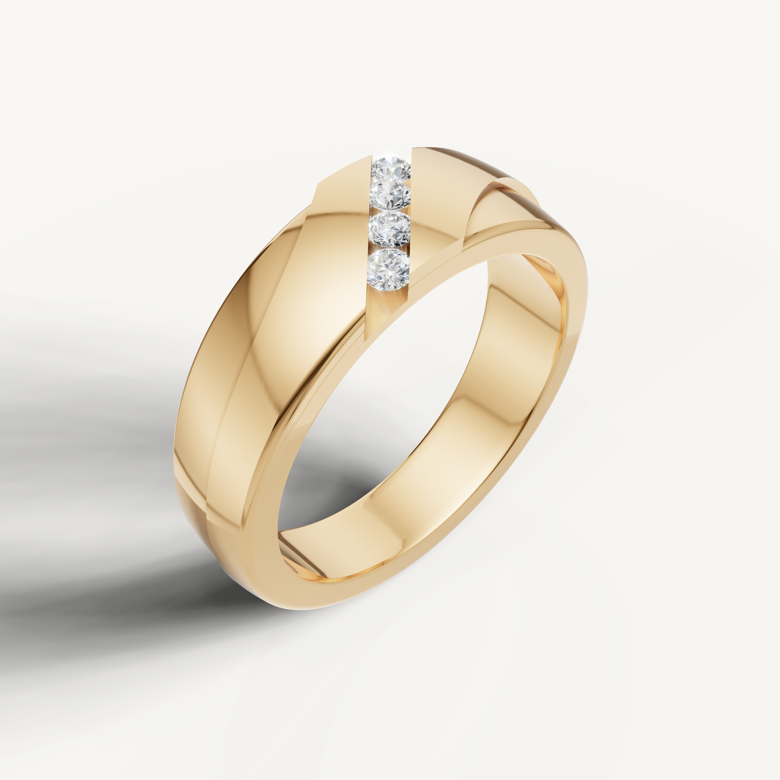 Modern yellow gold wedding ring by Raul Diamonds featuring channel set diamonds