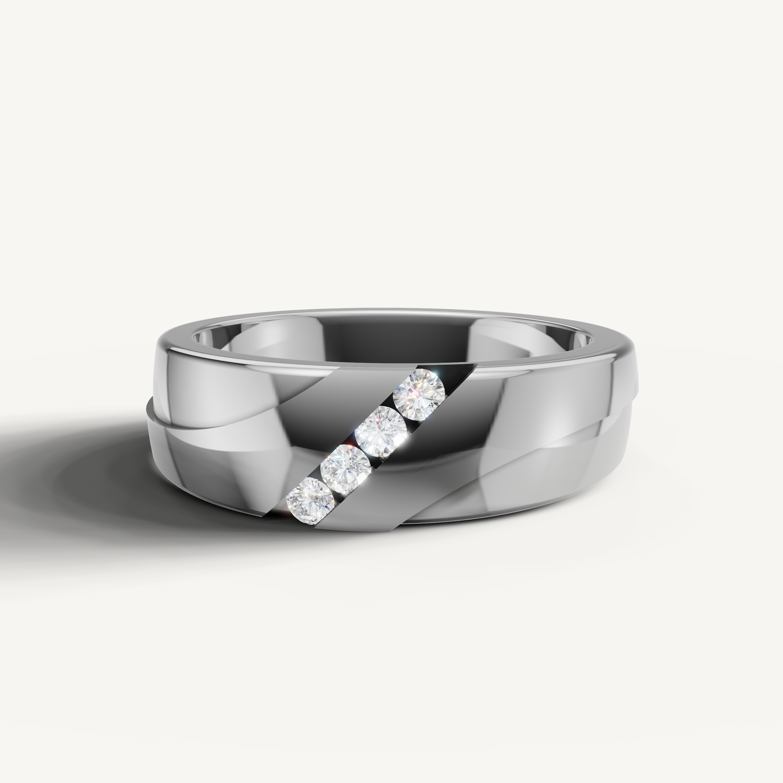 Raul Diamonds white gold diamond wedding band with diagonal channel set diamonds