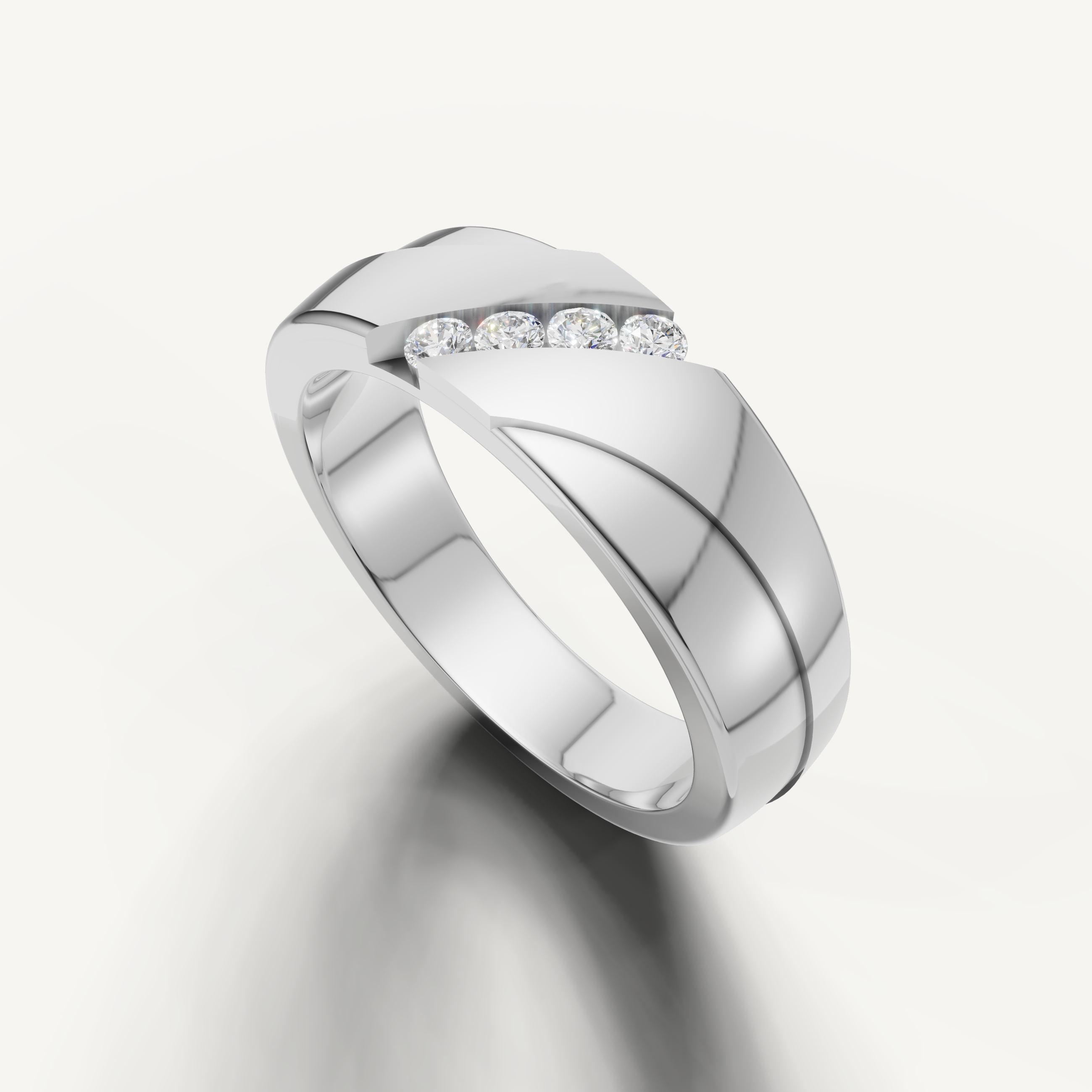 Luxury white gold anniversary band with modern diagonal diamond design from Raul Diamonds
