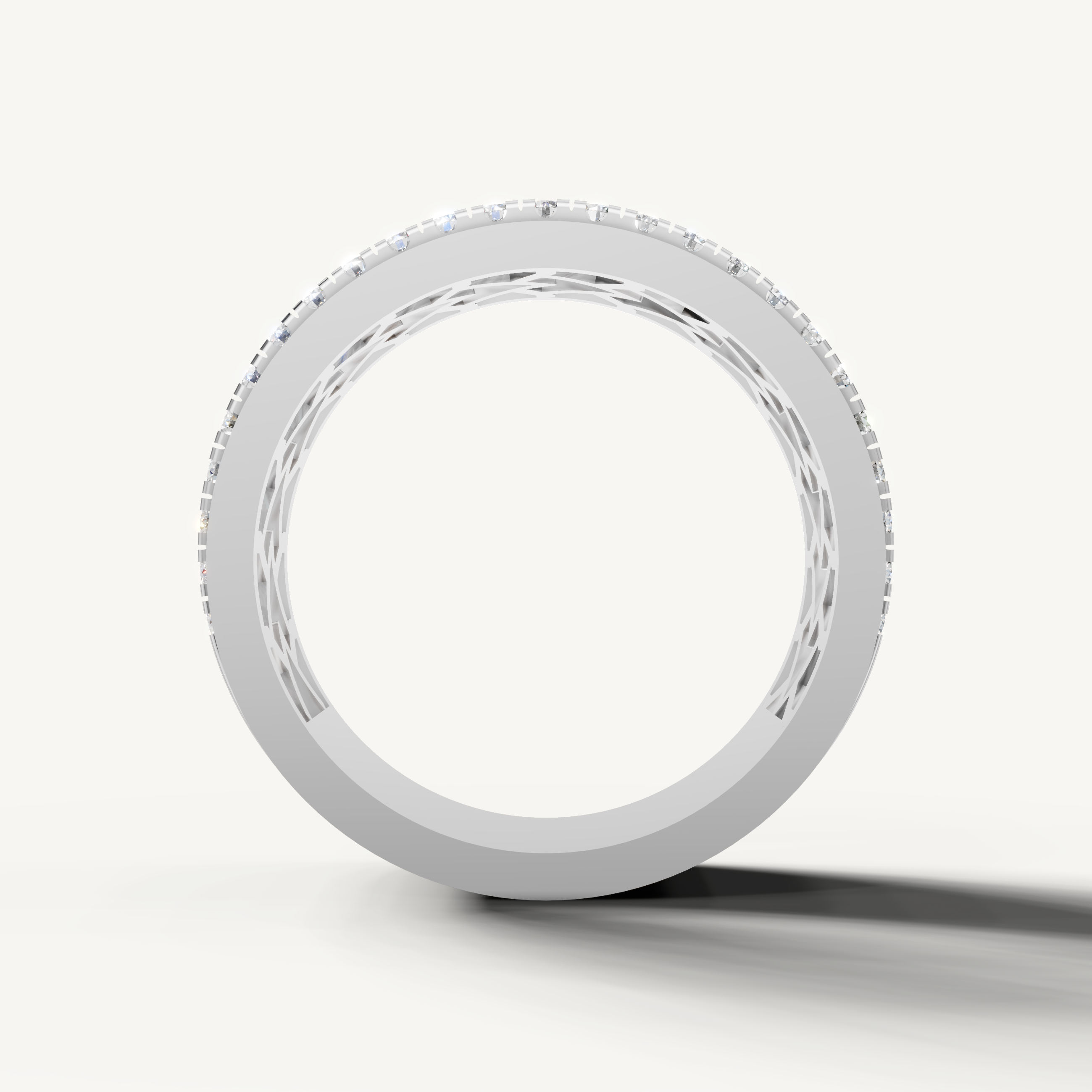 Contemporary white gold diamond wedding band with brilliant pavé setting by Raul Diamonds