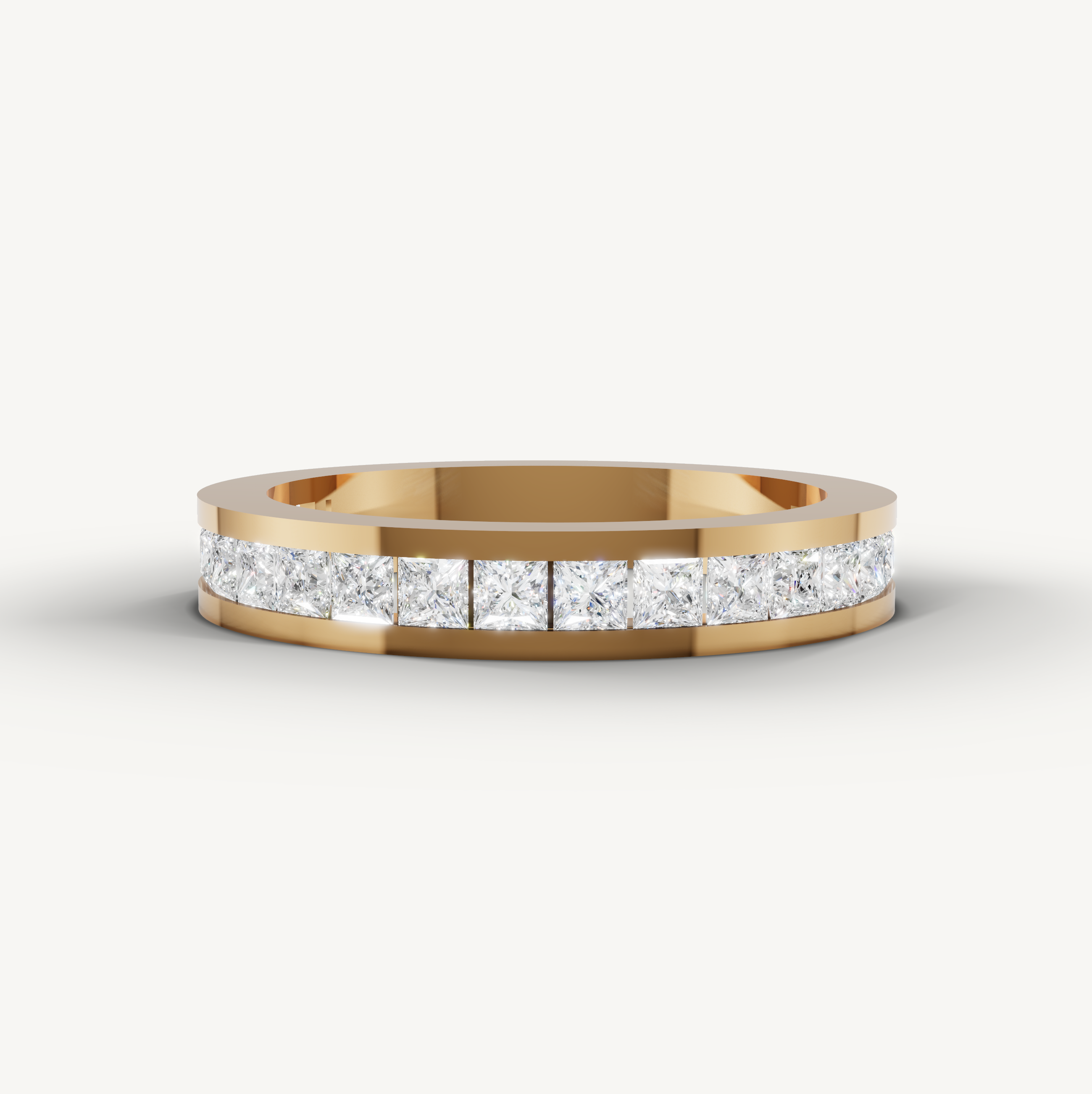 Princess cut lab grown diamond channel set wedding band in 14K yellow gold by Raul Diamonds