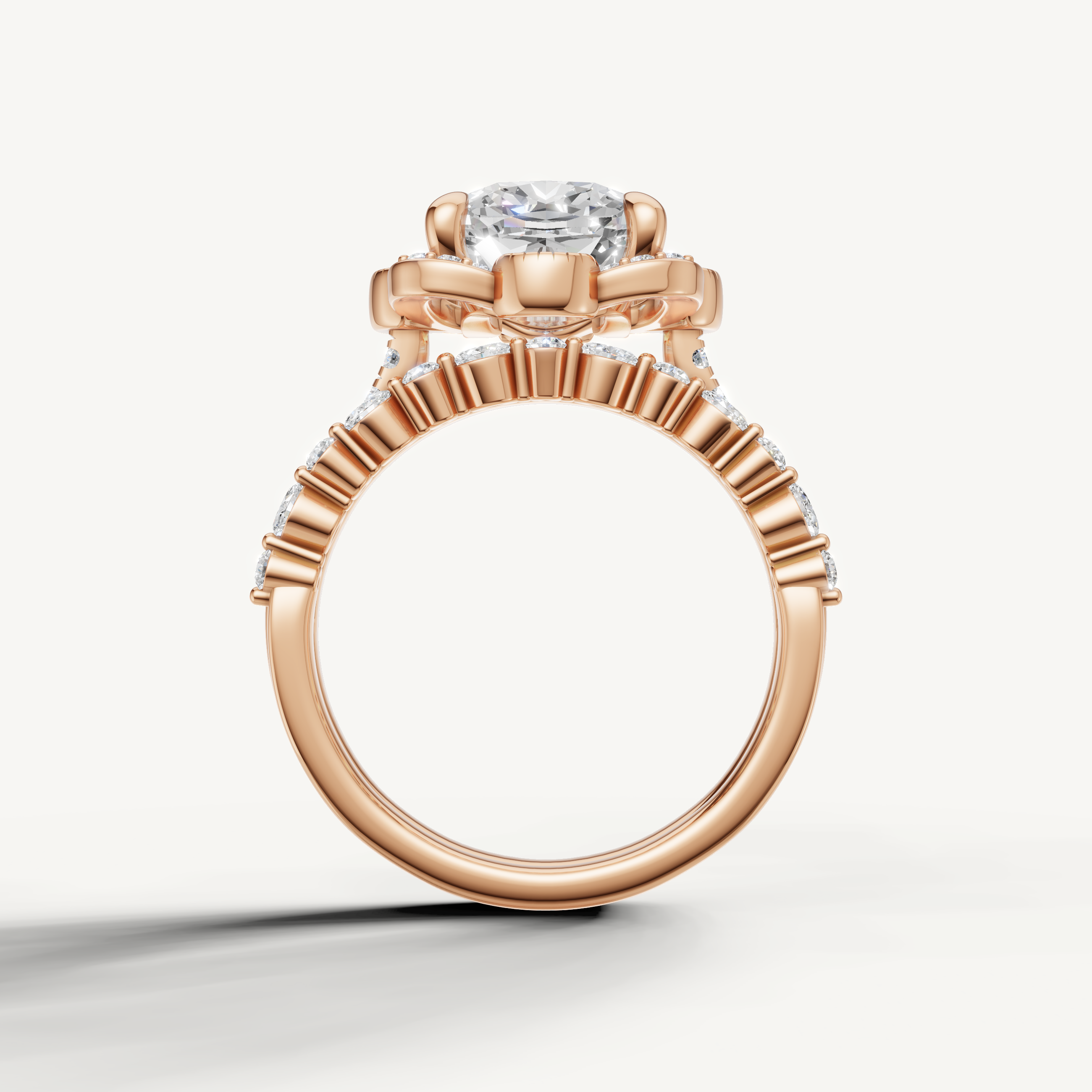 Luxury Cushion Lab Grown Diamond Vintage Floral Bridal Set Rose Gold