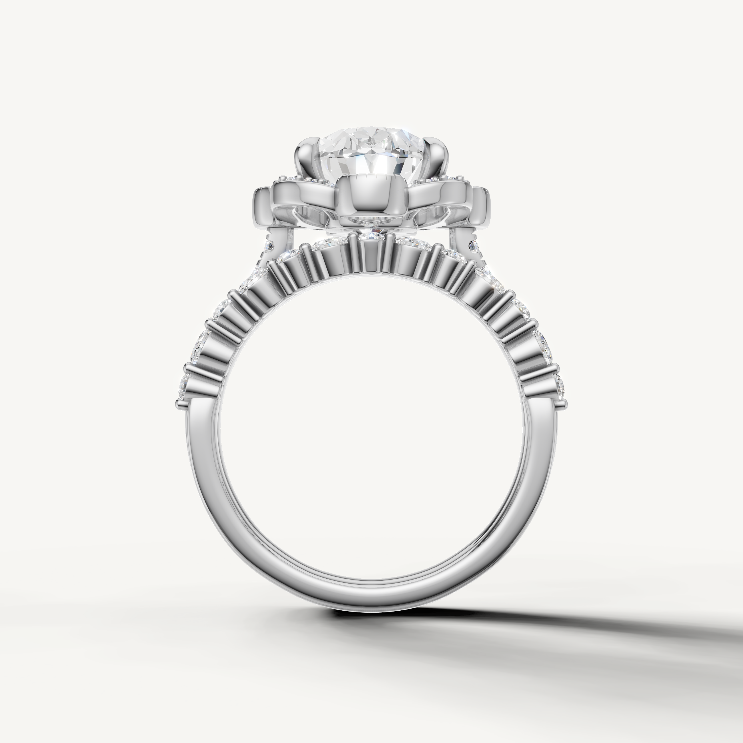 Luxury Oval Bridal Set Ring with Diamond Split Band White Gold