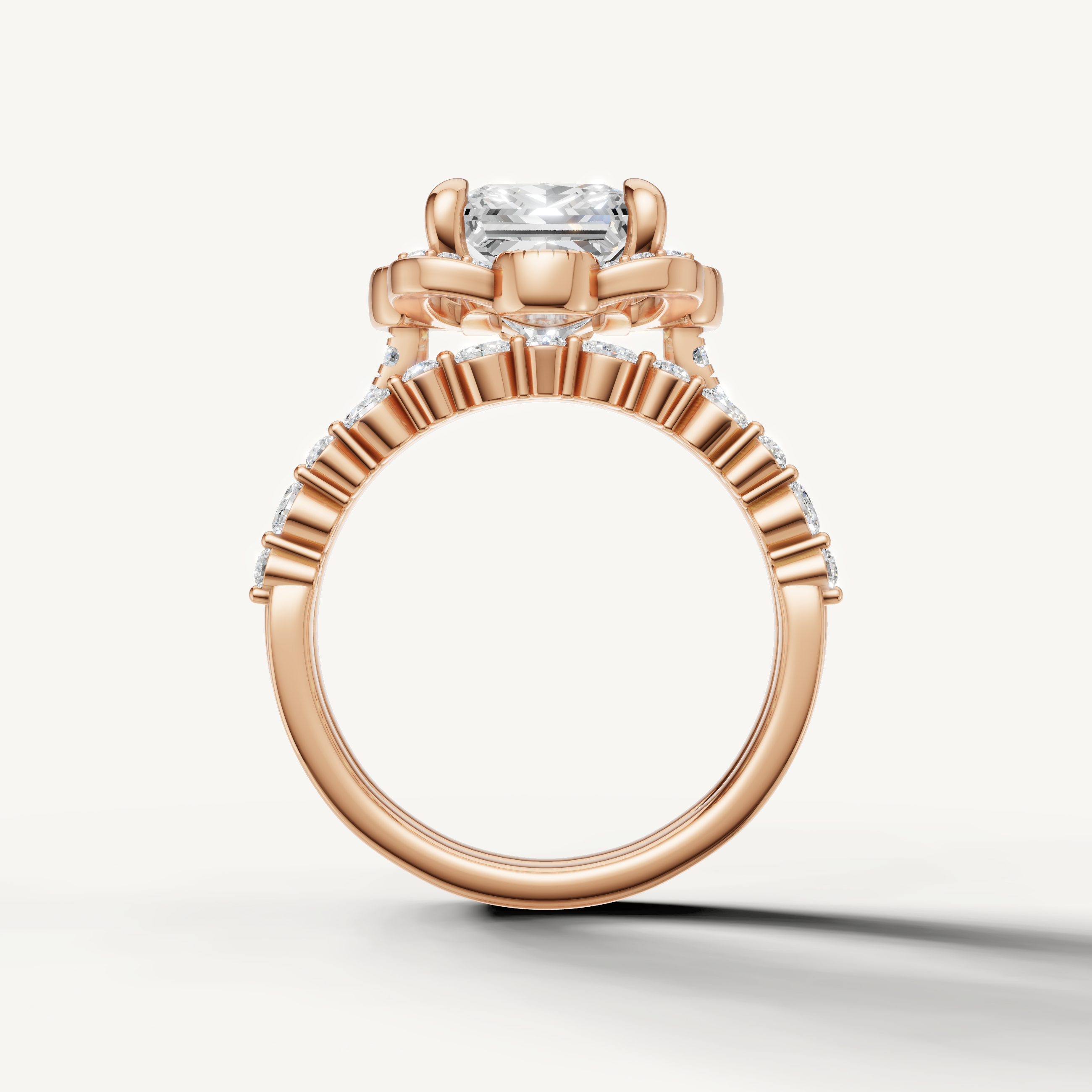 Luxury Princess Lab Grown Diamond Vintage Floral Bridal Set Rose Gold