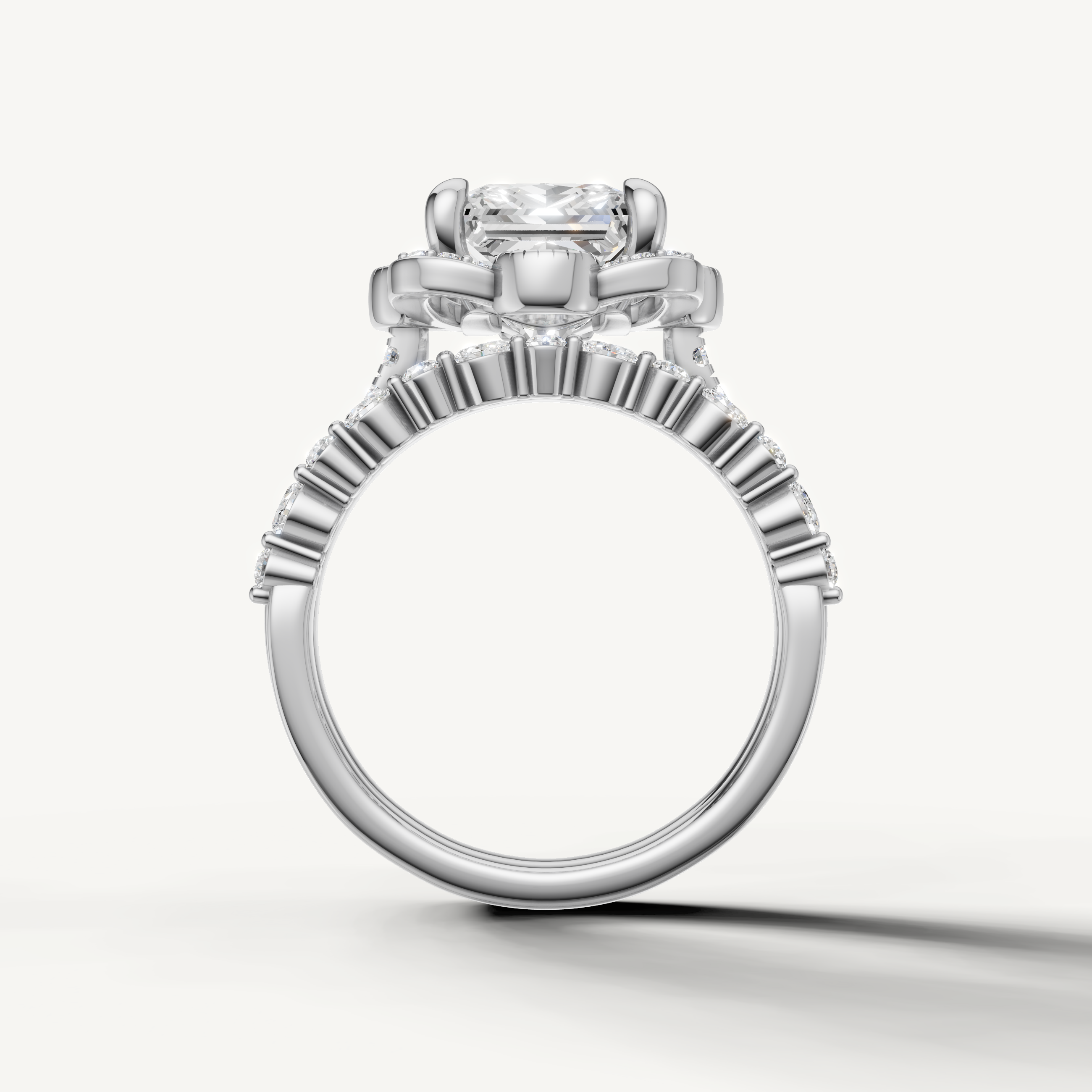 Luxury Princess Bridal Set Ring with Diamond Split Band White Gold