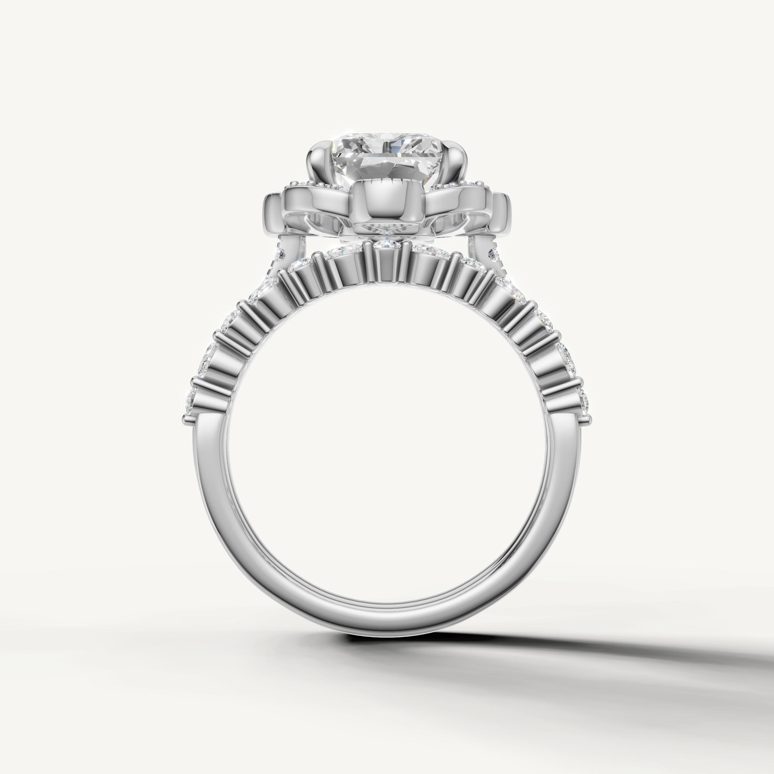 Luxury Radiant Bridal Set Ring with Diamond Split Band White Gold
