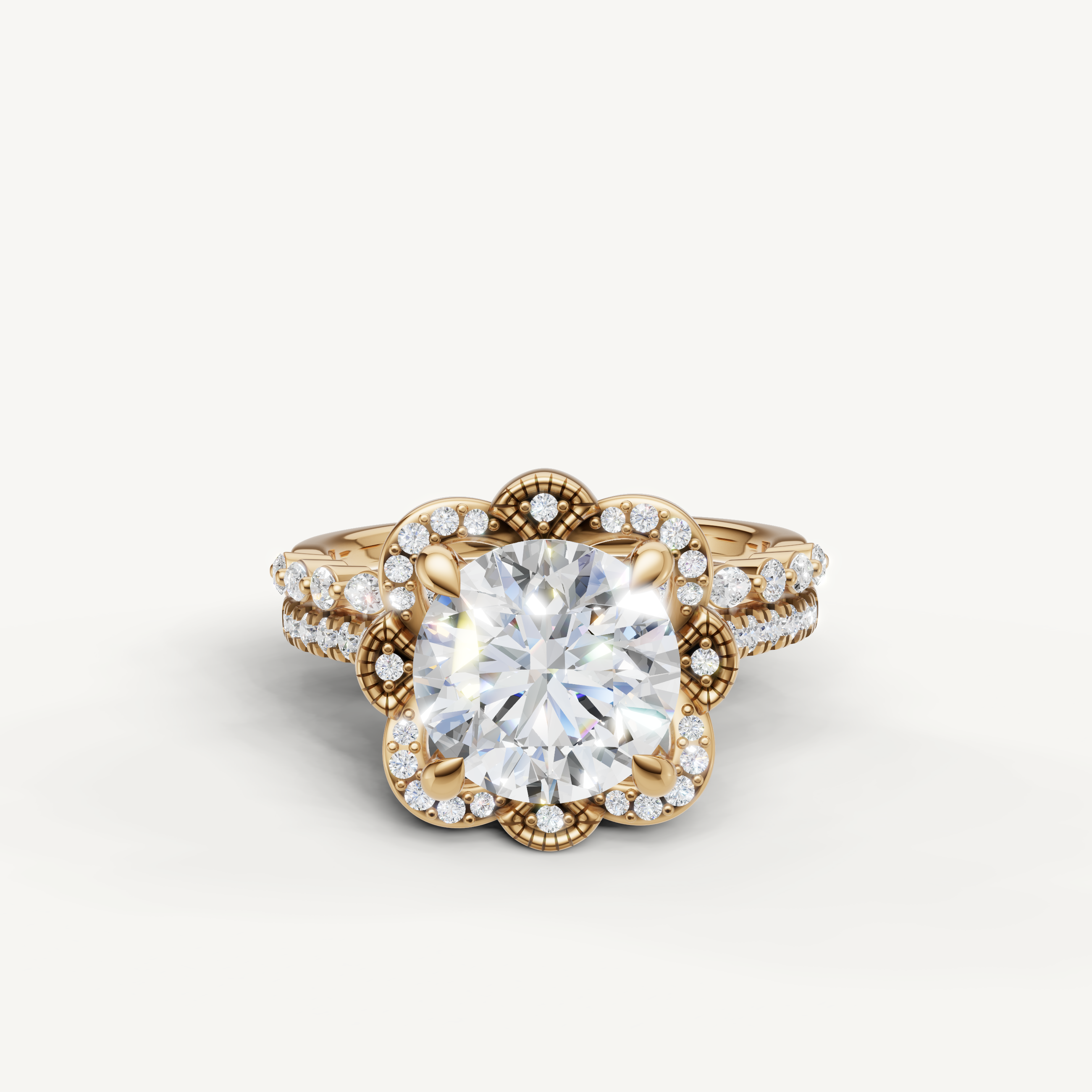Raul Diamonds Round Cut Lab Grown Diamond Floral Halo Bridal Set in 14K Yellow Gold
