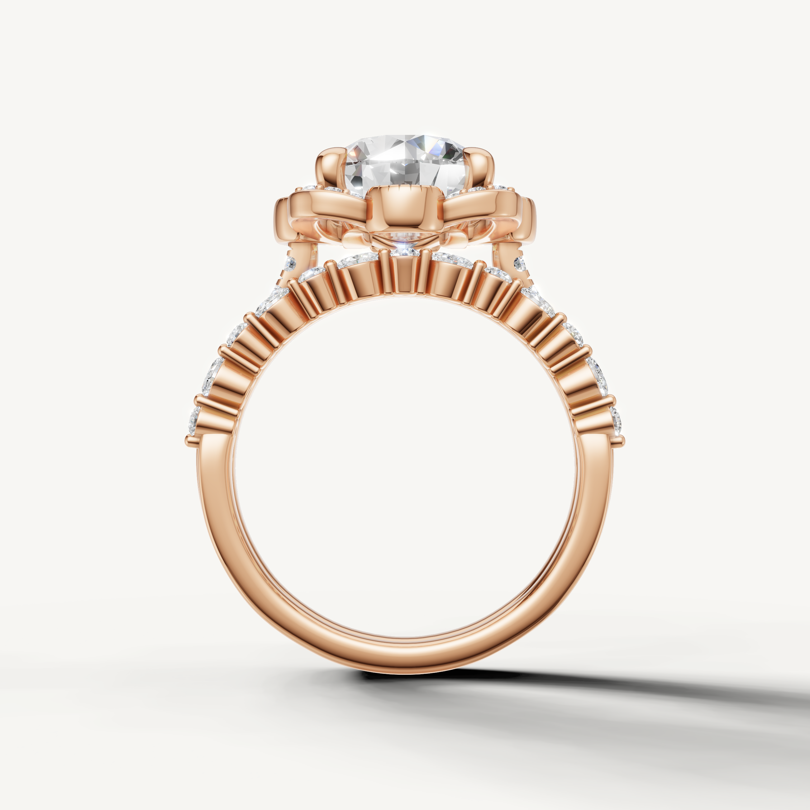 Luxury Round Lab Grown Diamond Vintage Floral Bridal Set Rose Gold