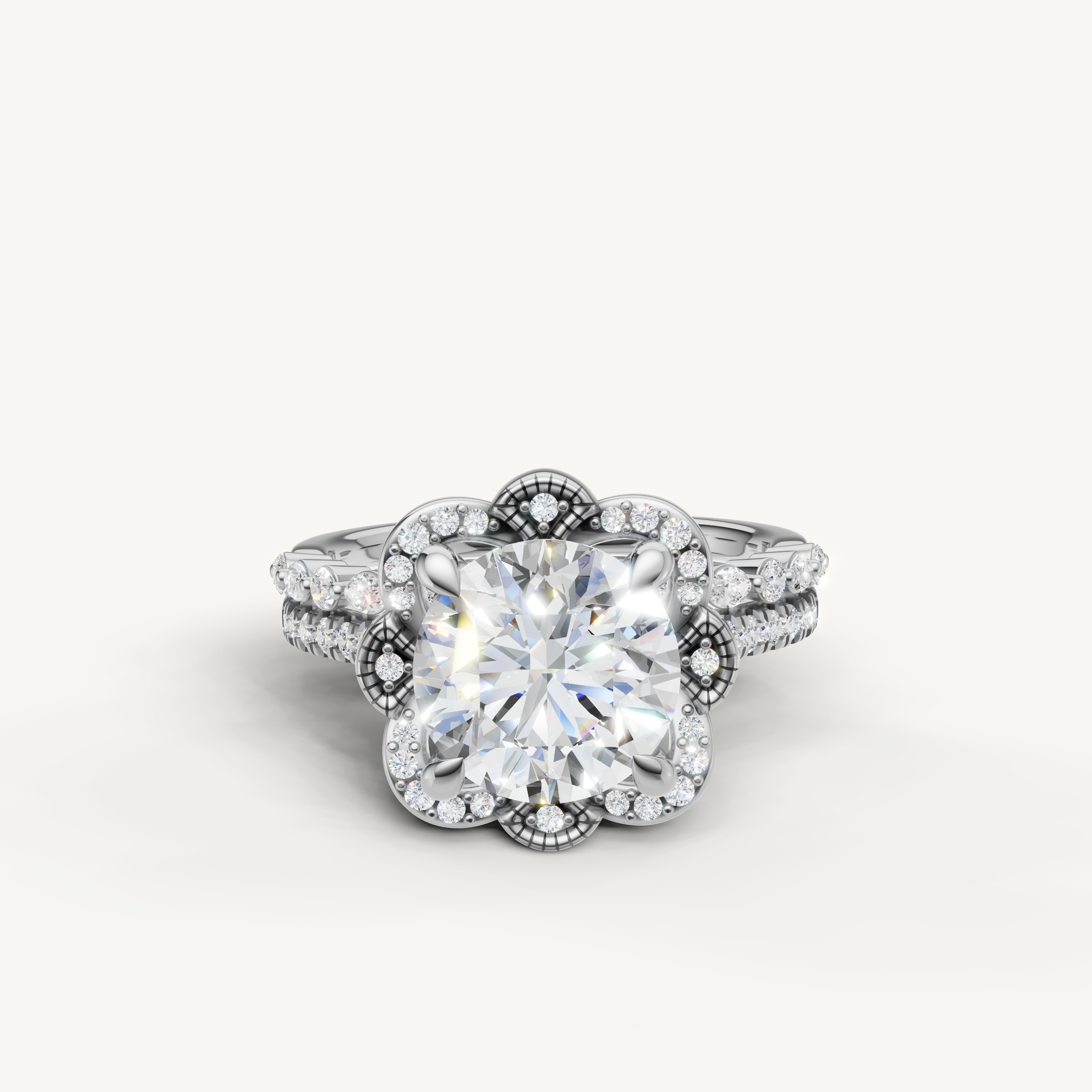 Raul Diamonds Round Cut Lab Grown Diamond Floral Halo Bridal Set in 14K White Gold
