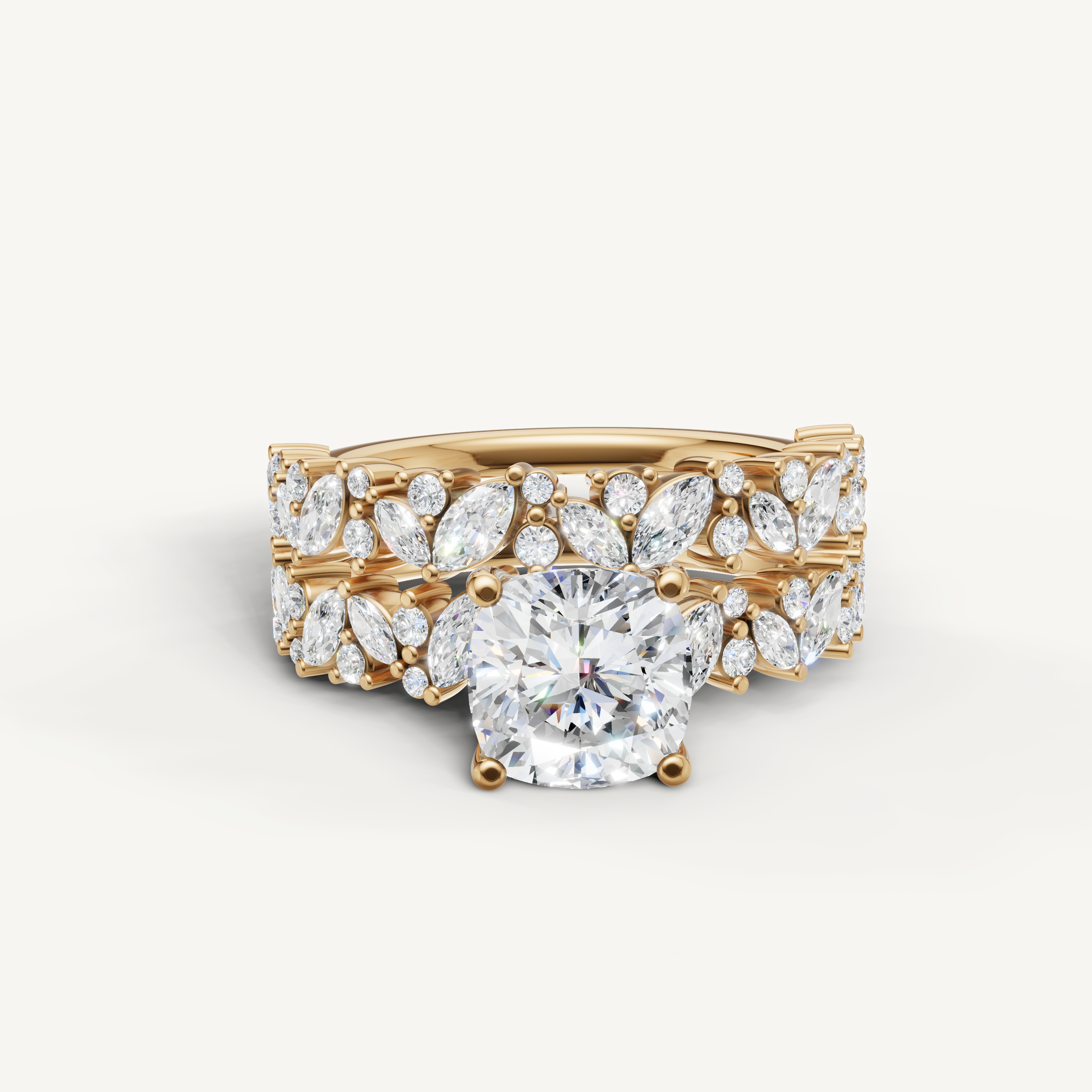 Raul Diamonds Cushion Cut Lab Grown Diamond Bridal Set in 14K Yellow Gold