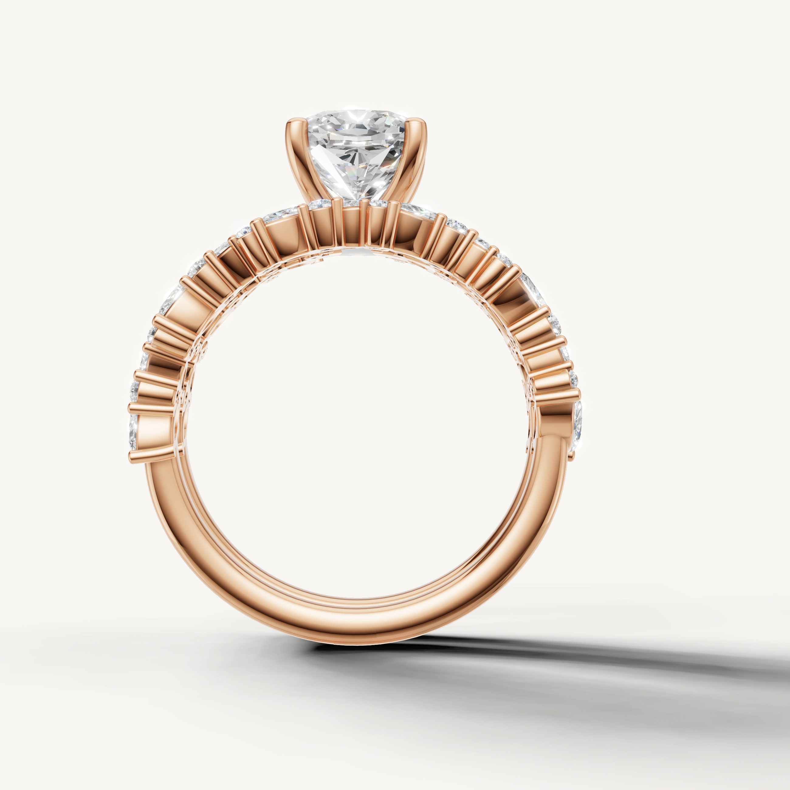 Vintage Inspired Cushion Halo Bridal Set Ring Rose Gold
