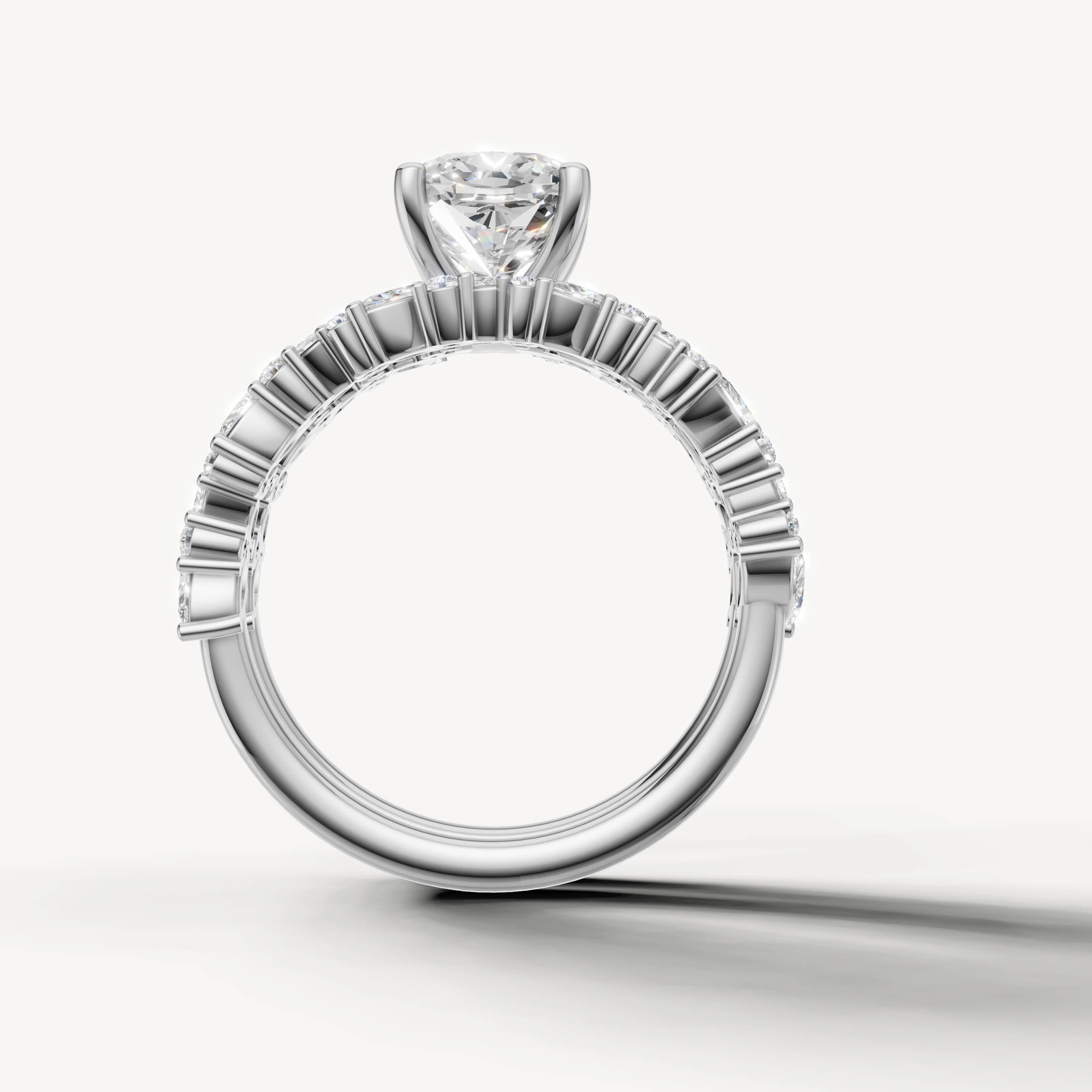 Modern Cushion Halo Bridal Set Ring with Diamond Accent Band White Gold