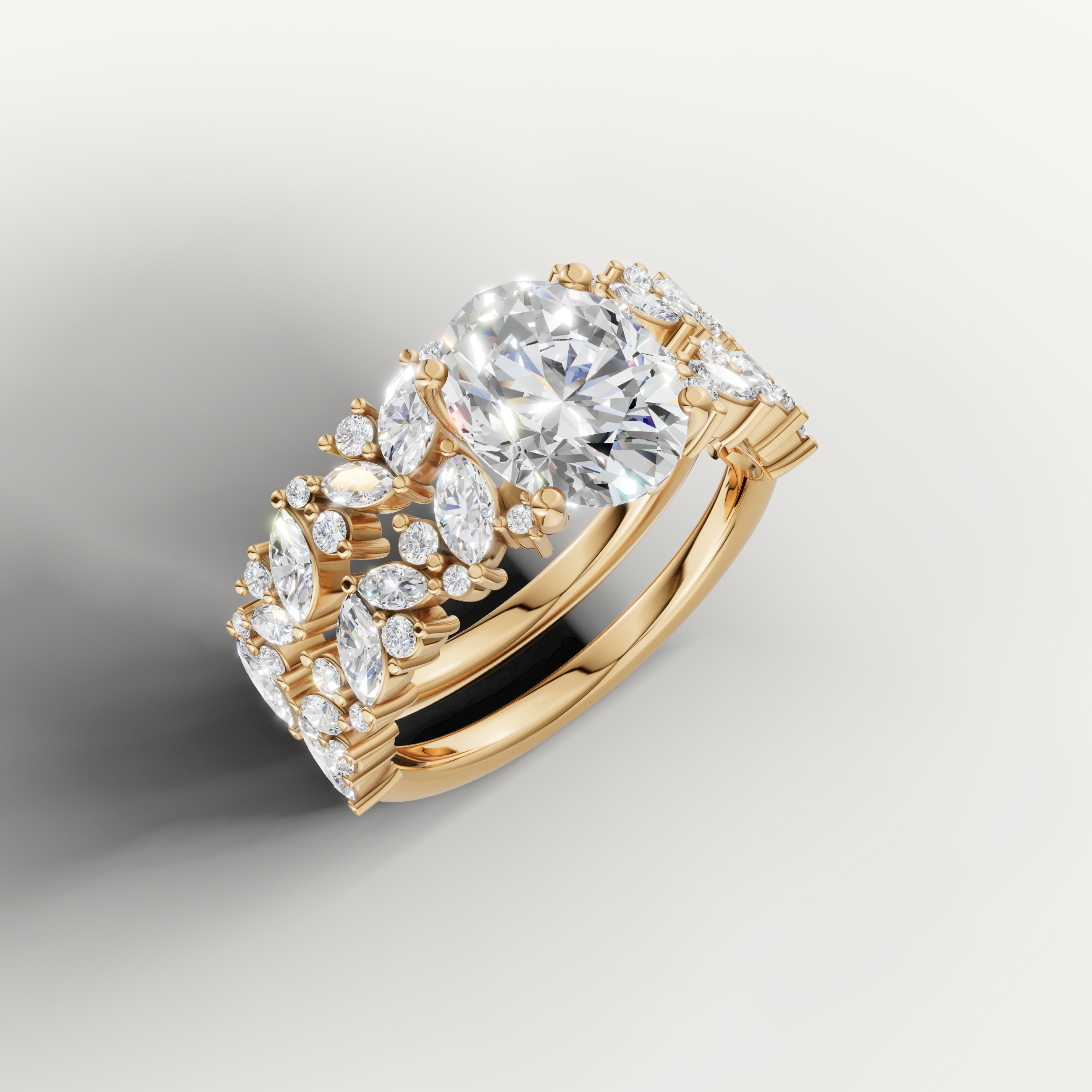 Luxury Oval Diamond Bridal Ring Set with Marquise Accent Band Yellow Gold