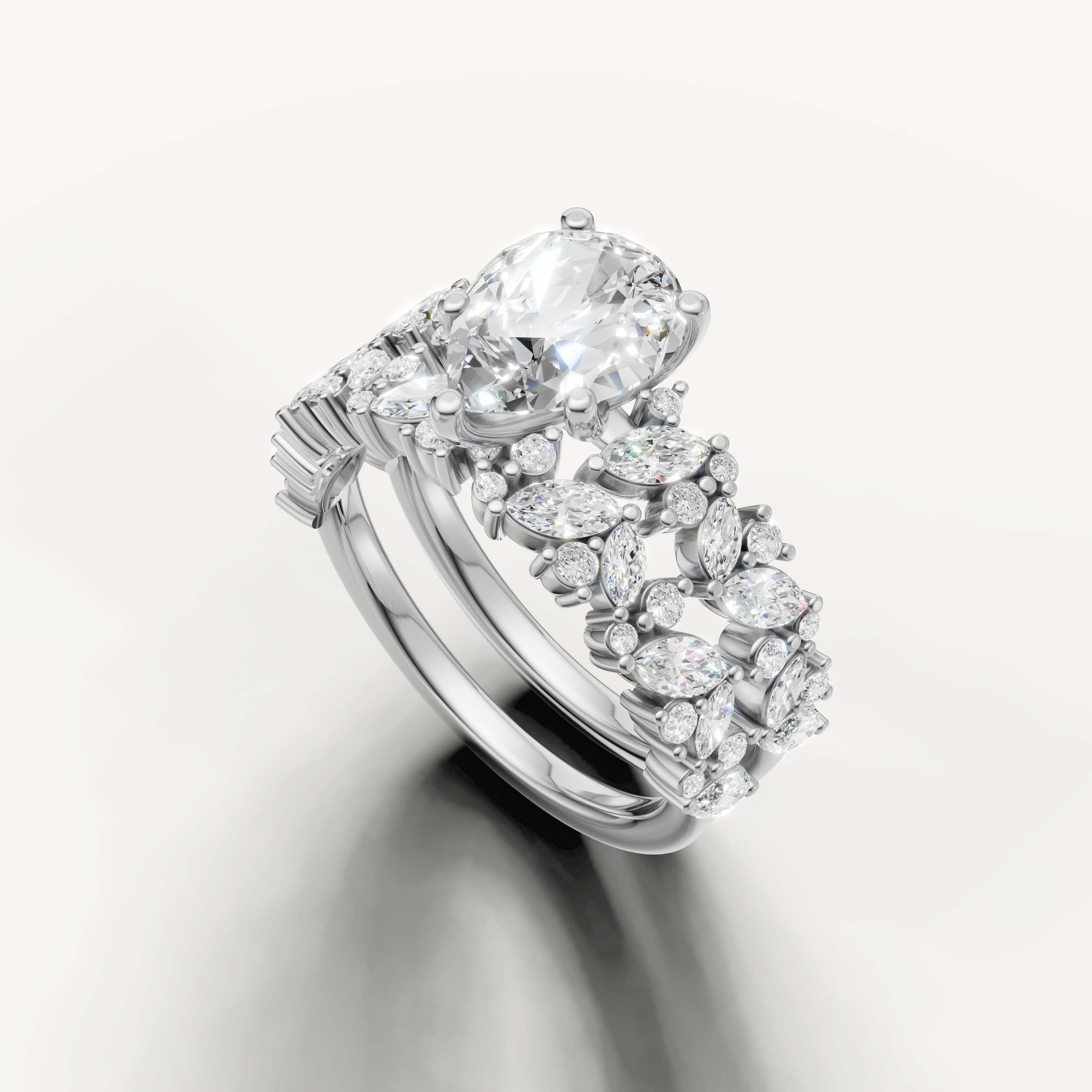 Luxury Pear Cut Lab Grown Diamond Bridal Set with Wide Pavé Band White Gold