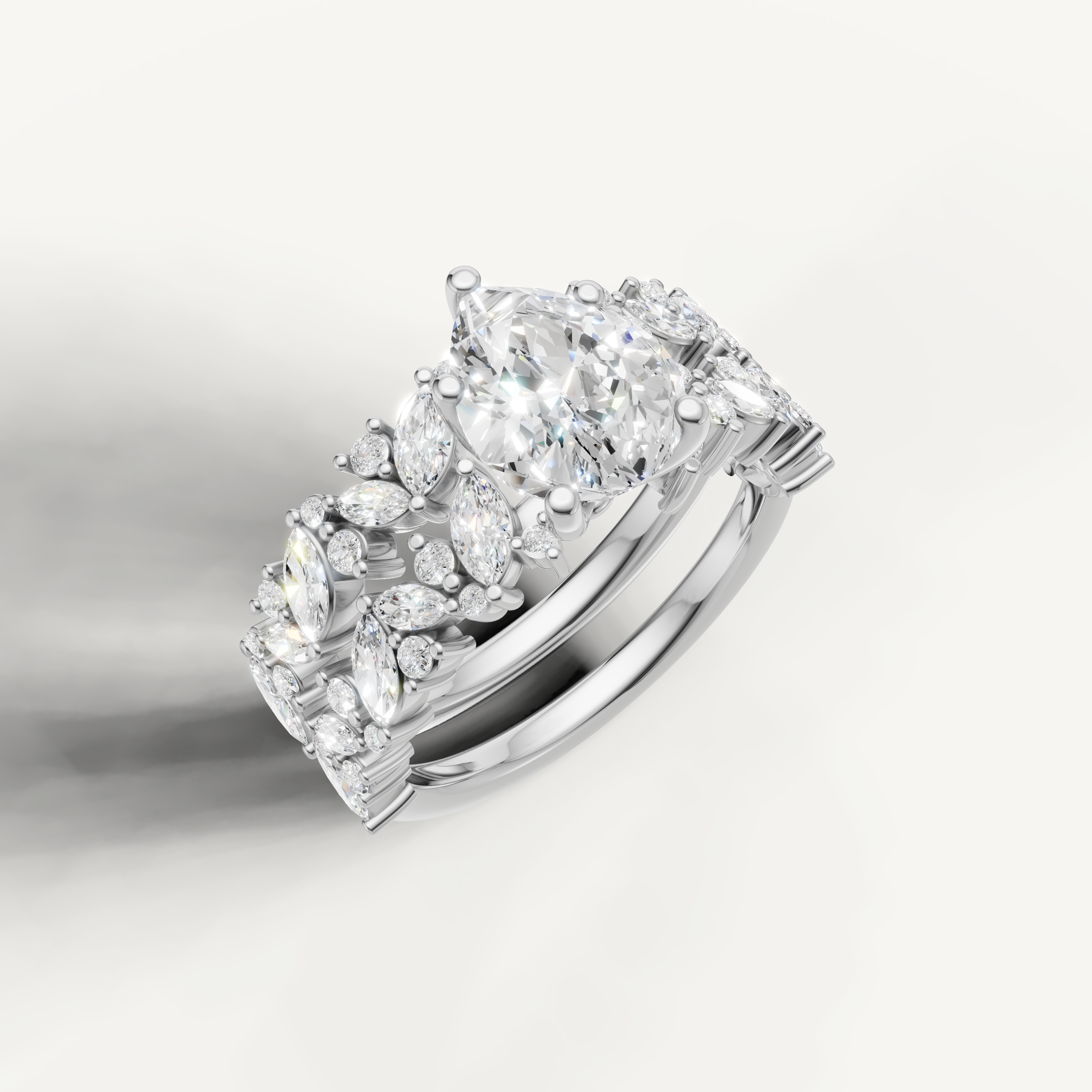 Elegant Pear Diamond Bridal Ring Set with Floral Diamond Halo White Gold