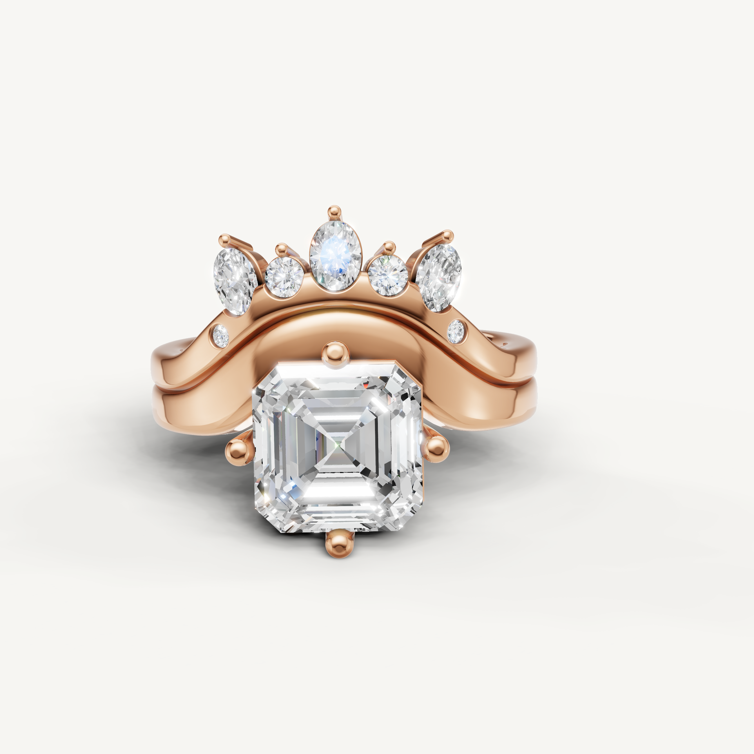 Raul Diamonds Asscher Cut Lab Grown Diamond Bridal Set in 14K Rose Gold