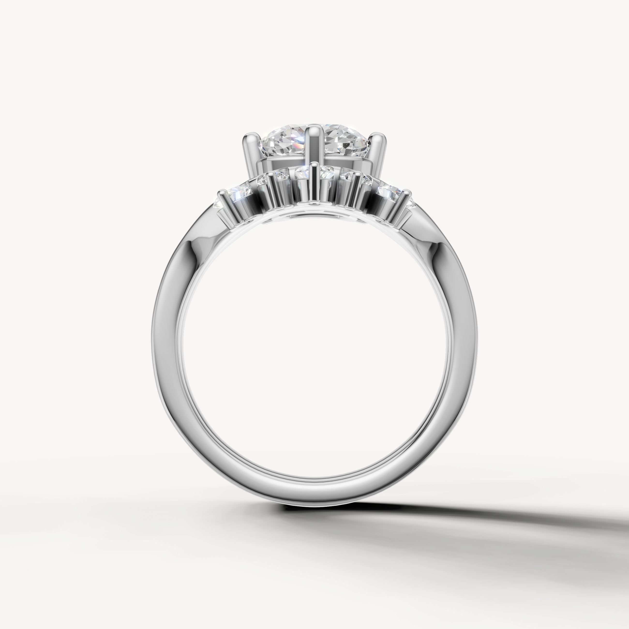 Modern Cushion Bridal Set Ring with Crown Inspired Diamond Band White Gold