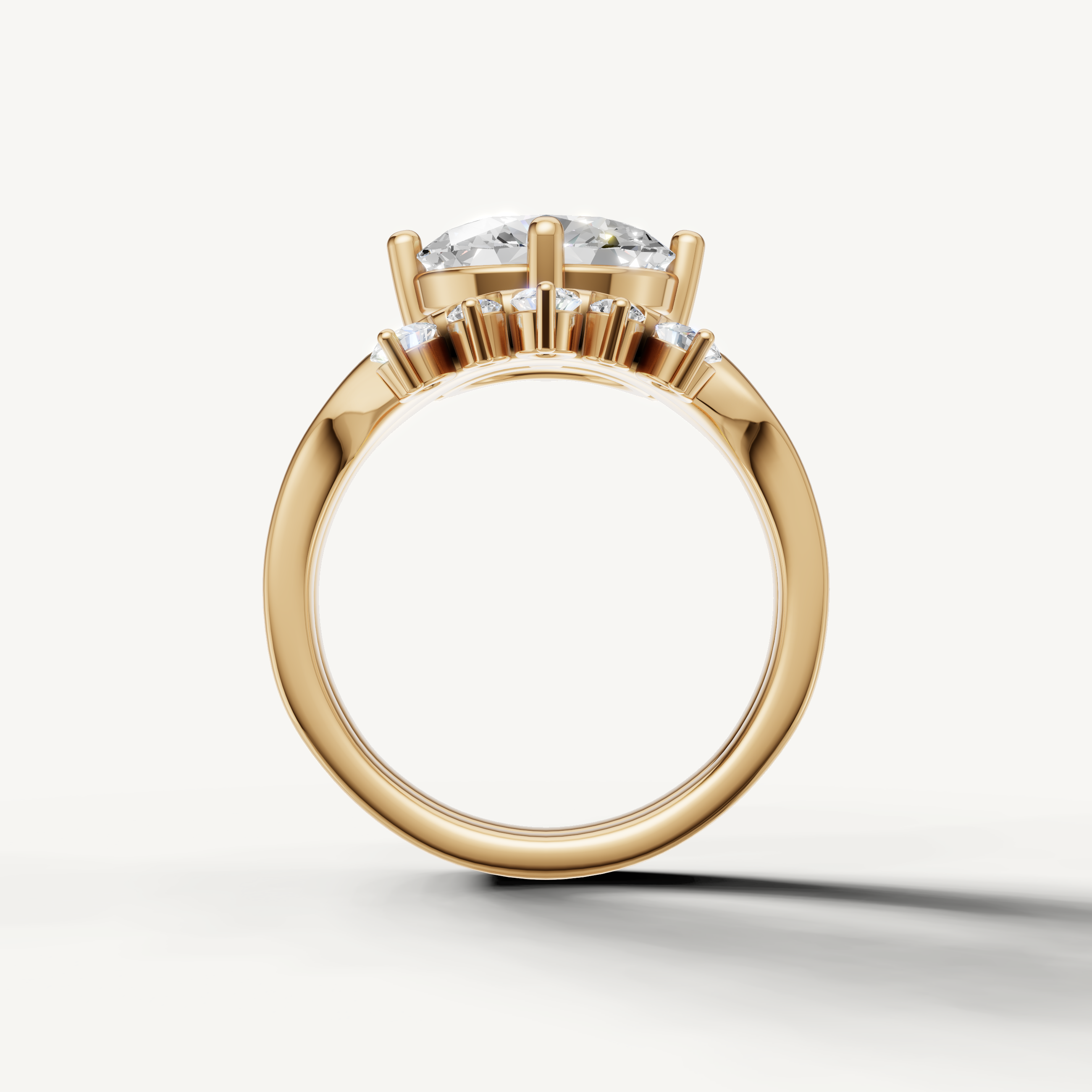 Elegant Oval Cut Diamond Bridal Set Ring with Curved Diamond Wedding Band Yellow Gold