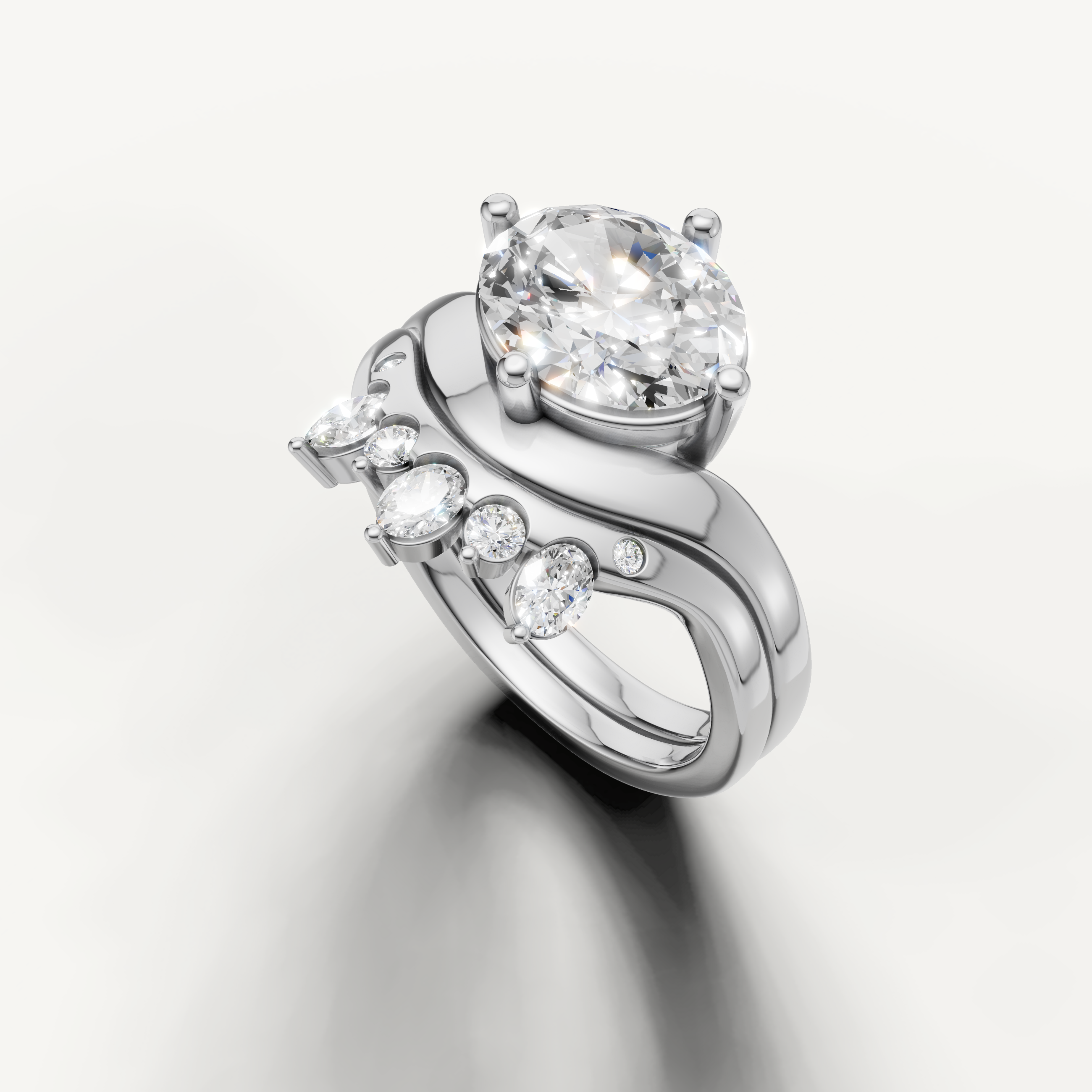 Luxury Oval Cut Lab Grown Diamond Bridal Ring Set White Gold