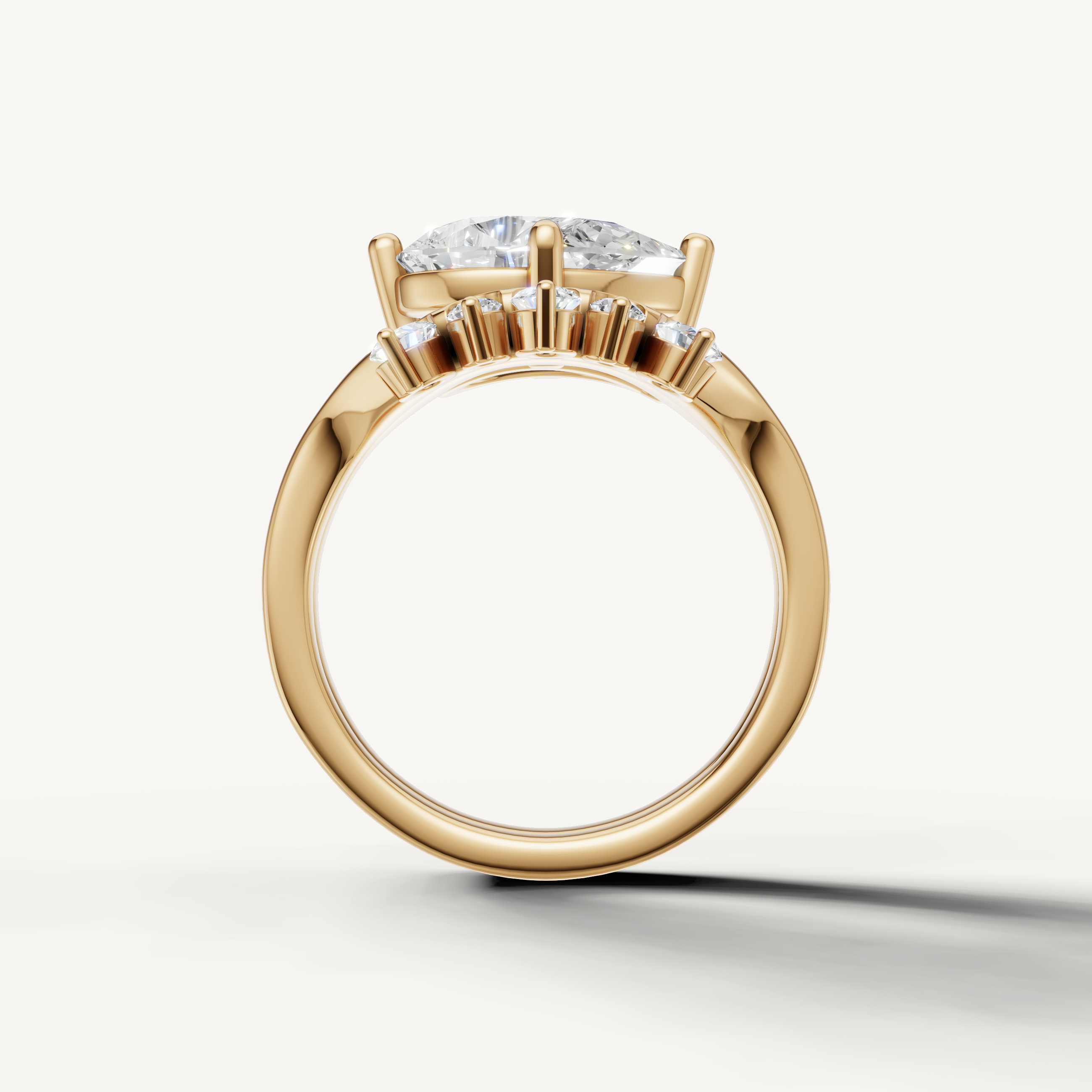 Elegant Pear Cut Diamond Bridal Ring Set with Contour Accent Band Yellow Gold