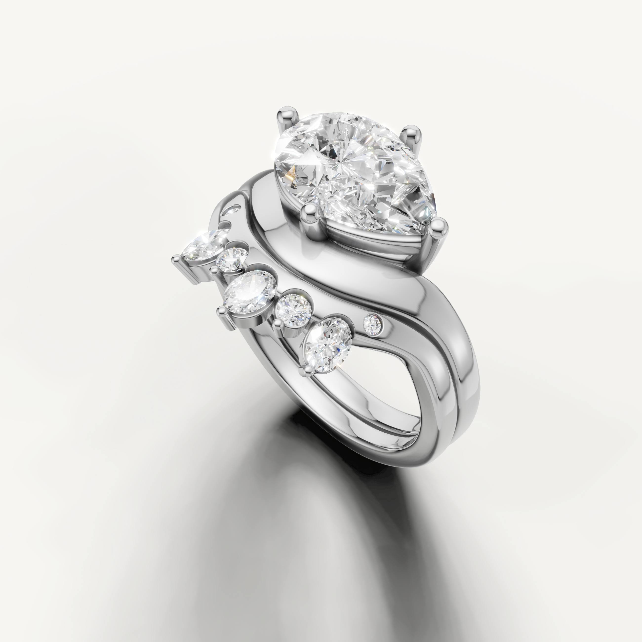 Modern Pear Cut Lab Grown Diamond Bridal Ring Set White Gold
