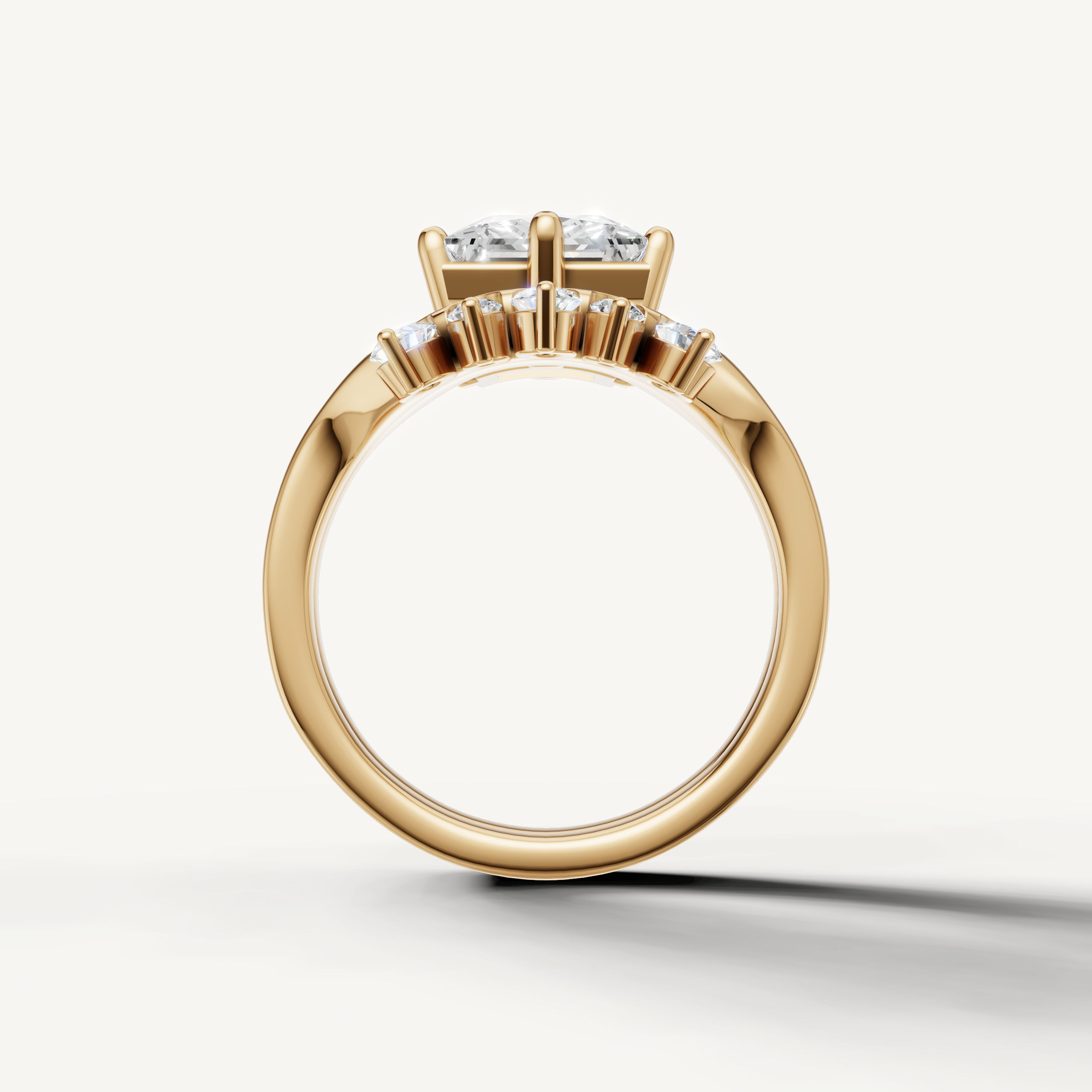 Elegant Princess Cut Diamond Bridal Ring Set with Curved Accent Band Yellow Gold