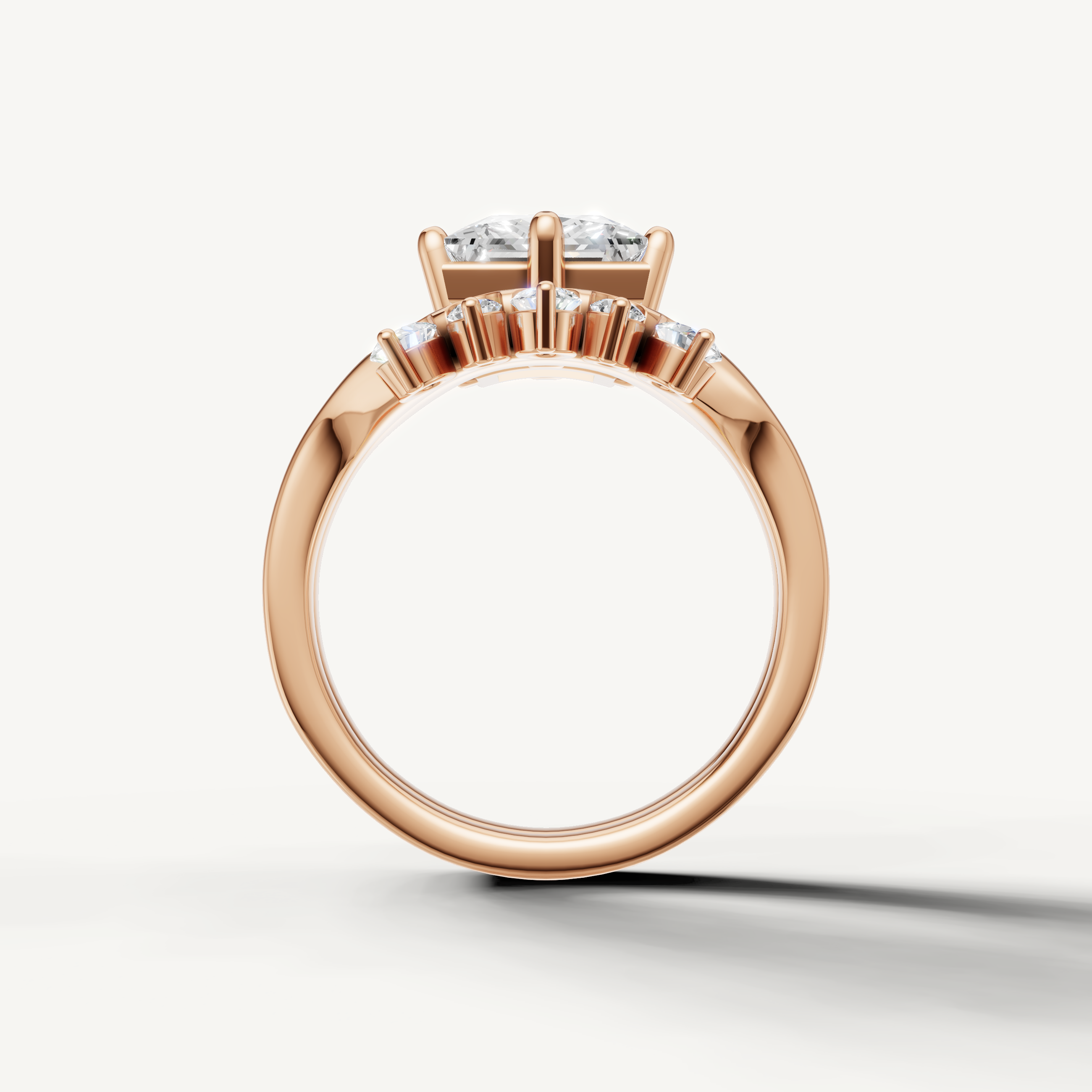 Vintage Inspired Princess Diamond Bridal Set with Accent Band Rose Gold