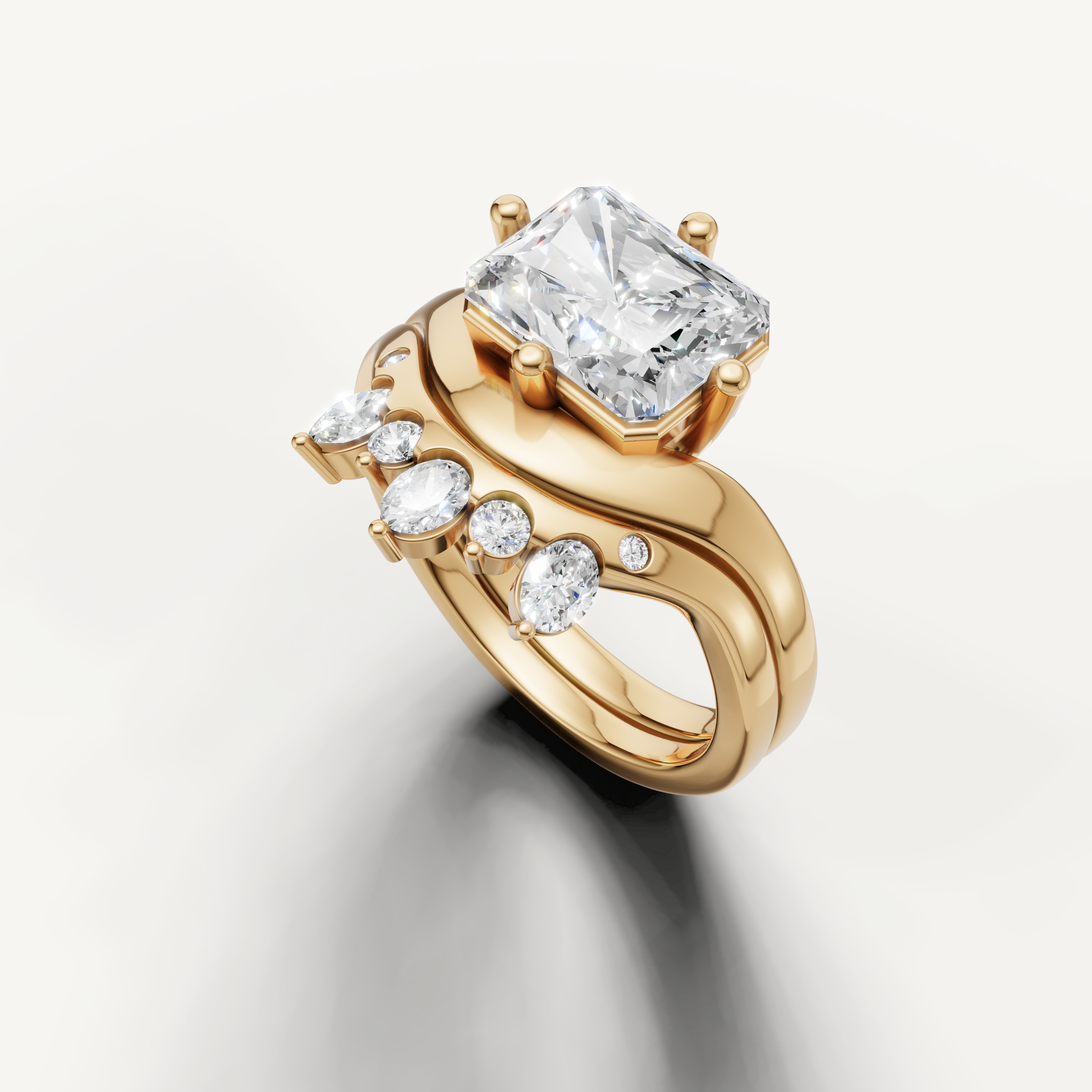 Luxury Radiant Diamond Bridal Set with Contour Wedding Band in Yellow Gold
