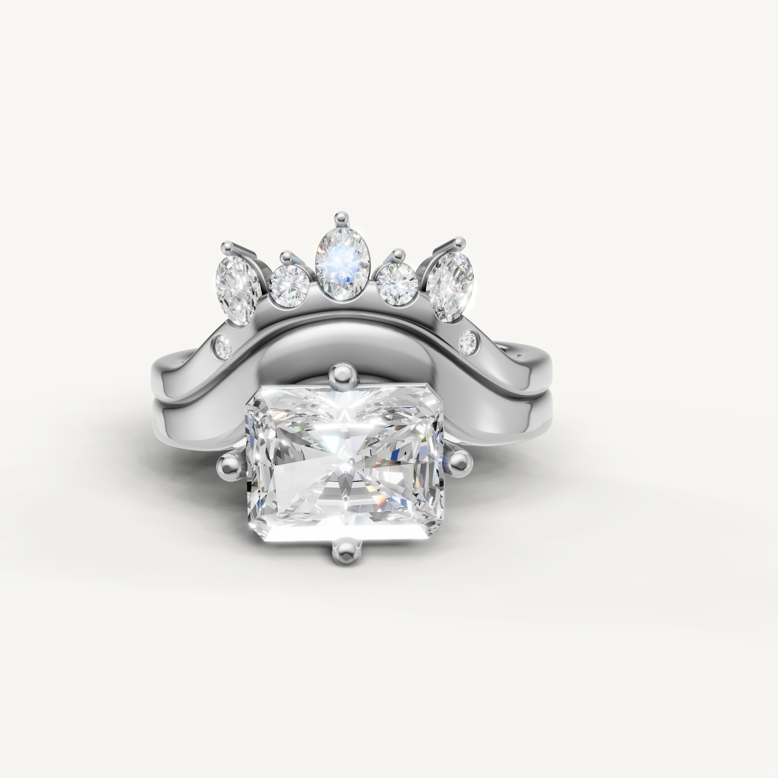 Vintage Inspired Radiant Diamond Bridal Set with Accent Band Rose Gold