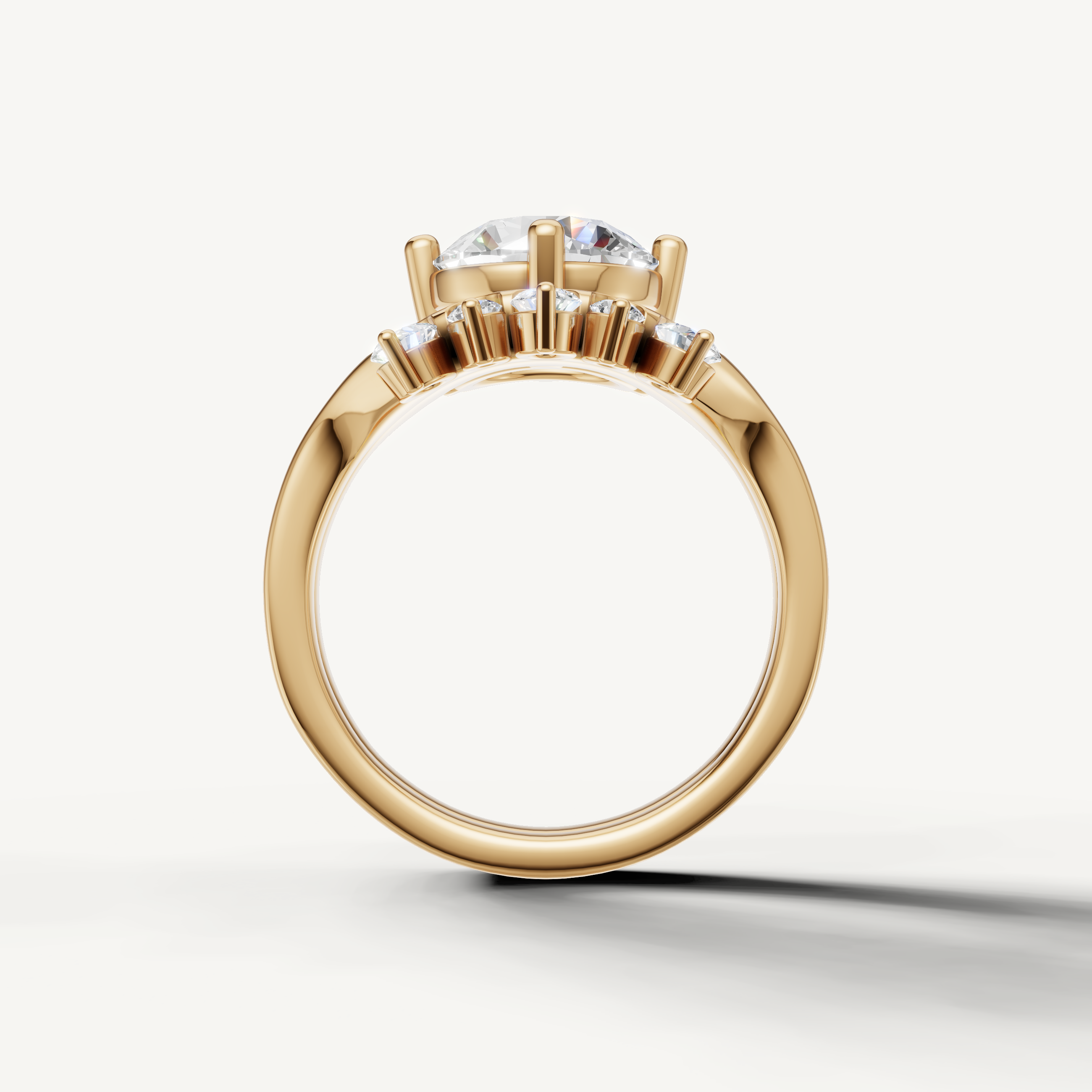 Elegant Round Cut Diamond Bridal Ring Set with Curved Accent Band Yellow Gold