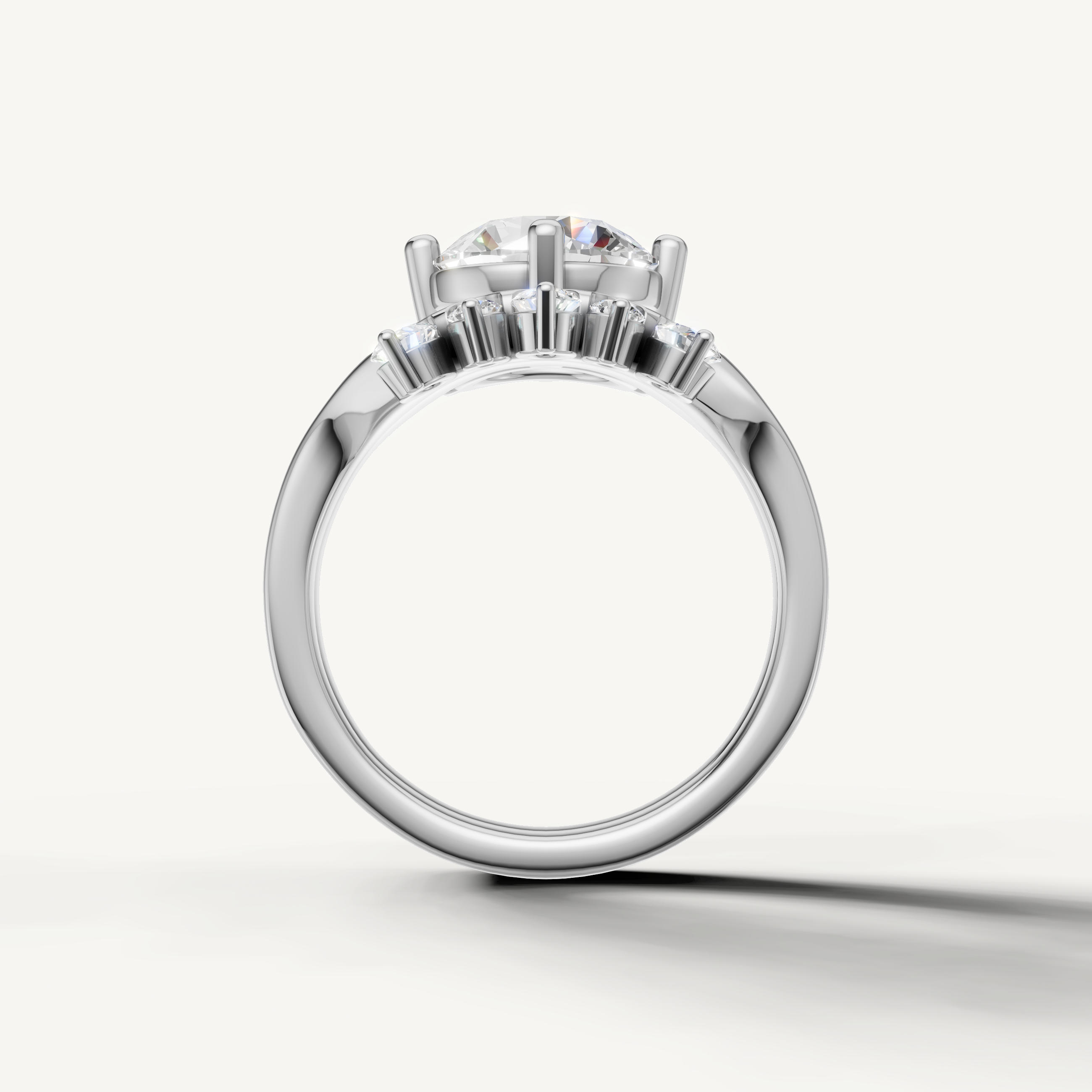 Luxury Round Shape Diamond Bridal Set with Crown Style Band White Gold
