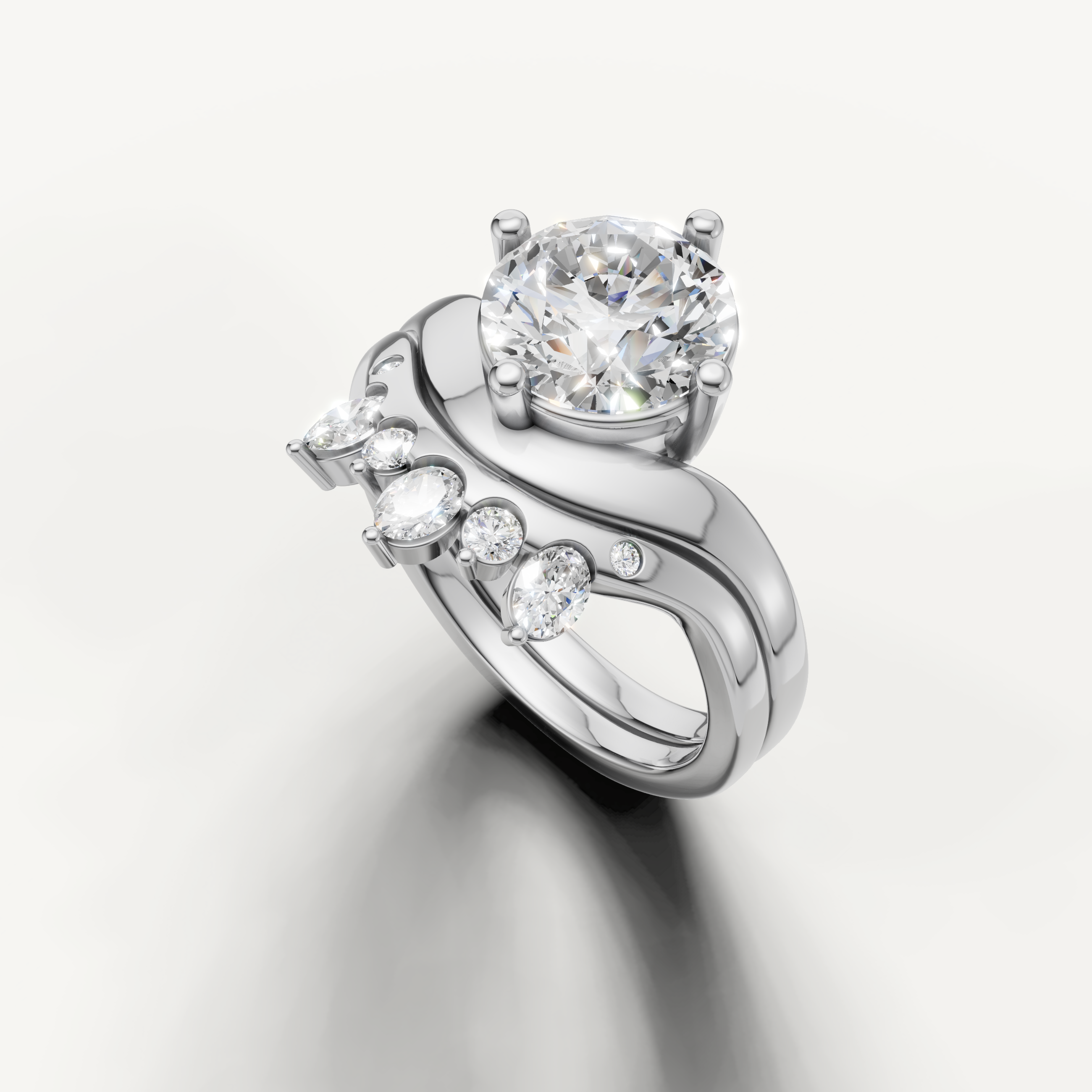 Modern Round Cut Lab Grown Diamond Bridal Ring Set White Gold