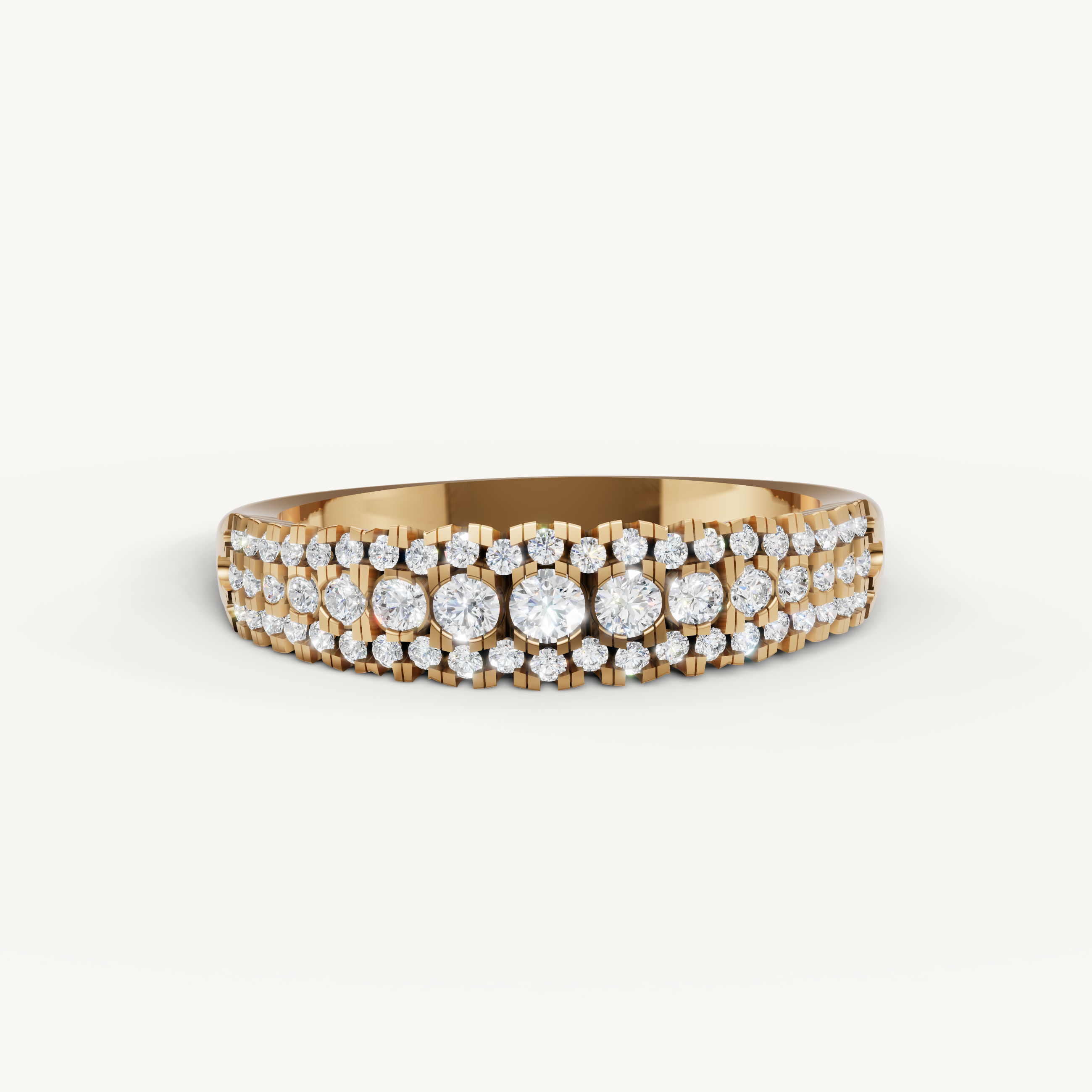 Raul Diamonds yellow gold diamond wedding band with layered pavé and round brilliant diamonds